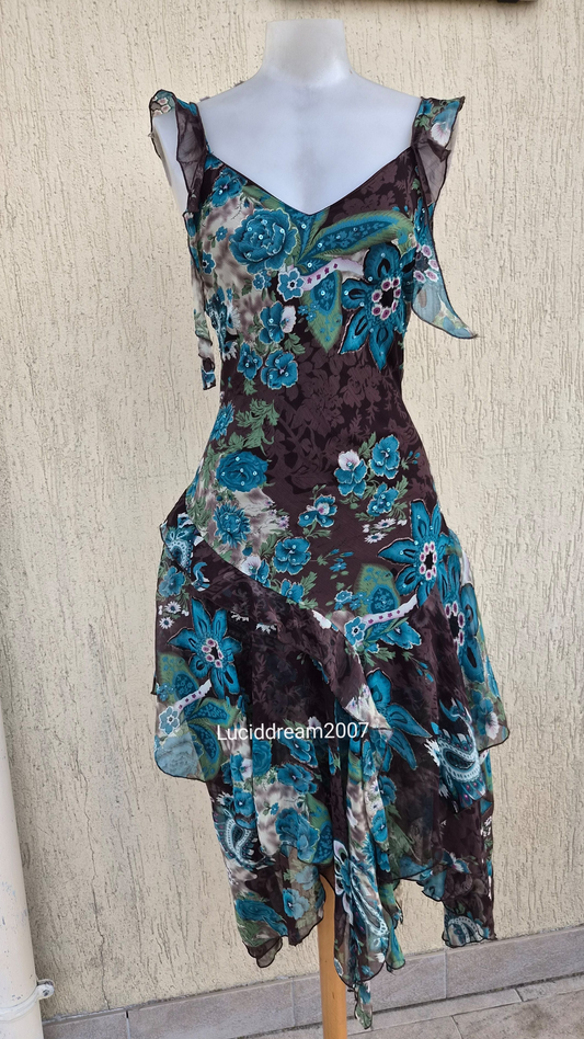 Robe en voile floral bleue et marron