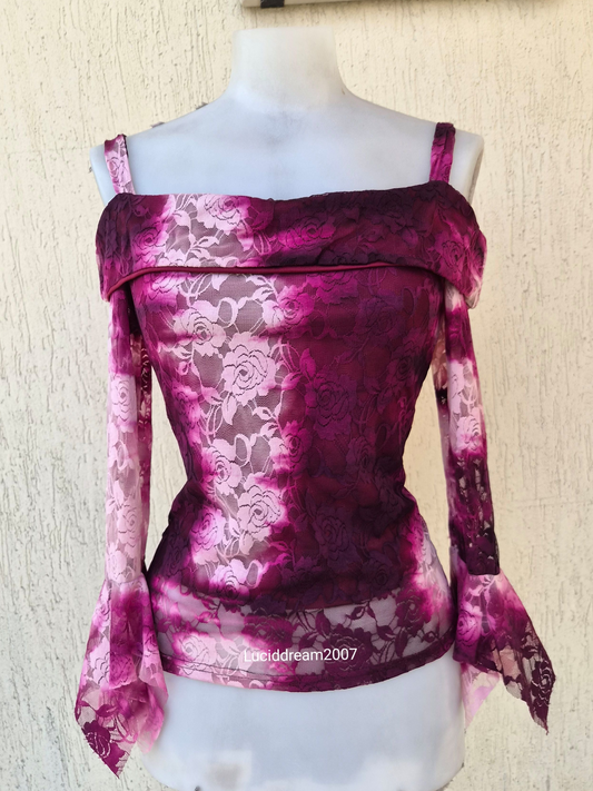 Haut dentelle tons roses et violet