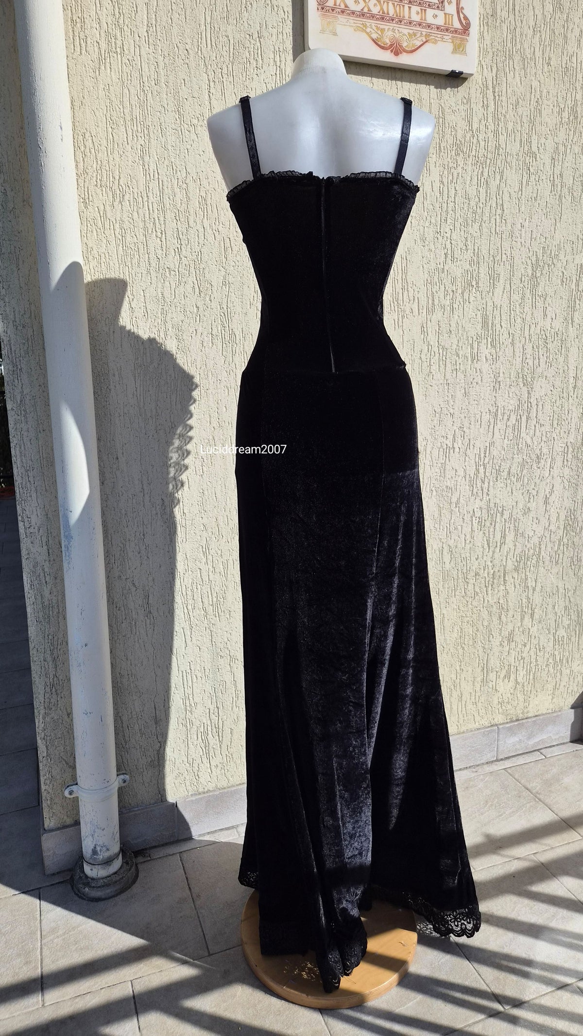 Black velvet dress with lace-up details