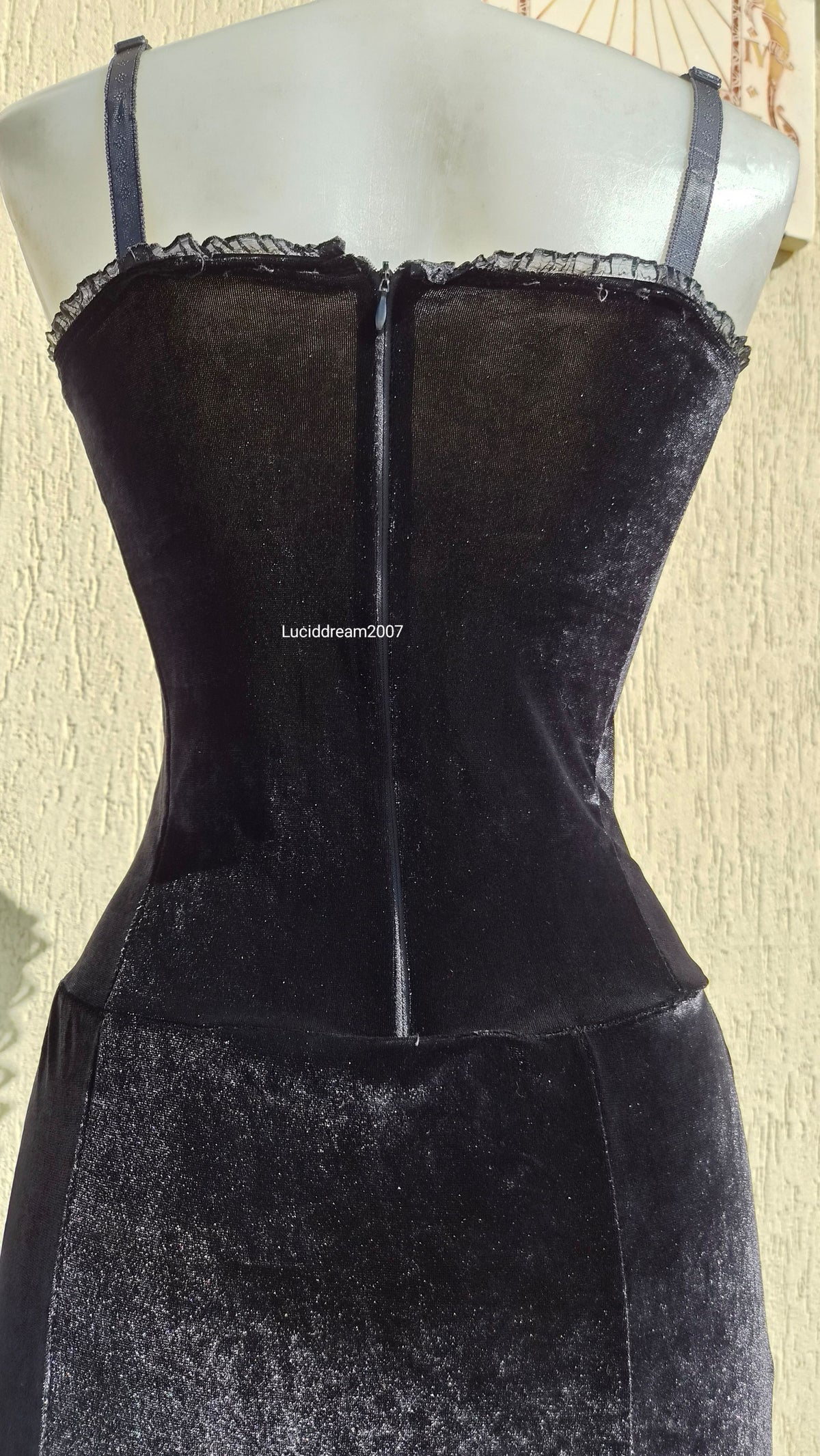 Black velvet dress with lace-up details