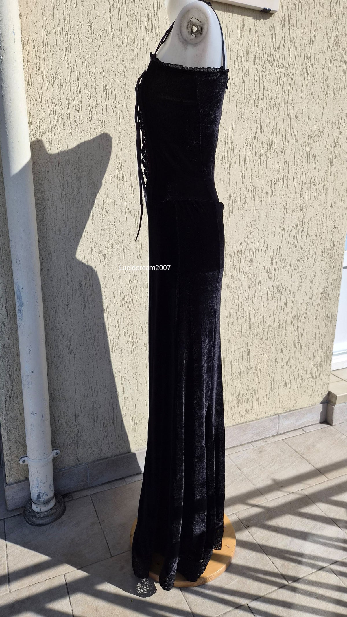 Black velvet dress with lace-up details