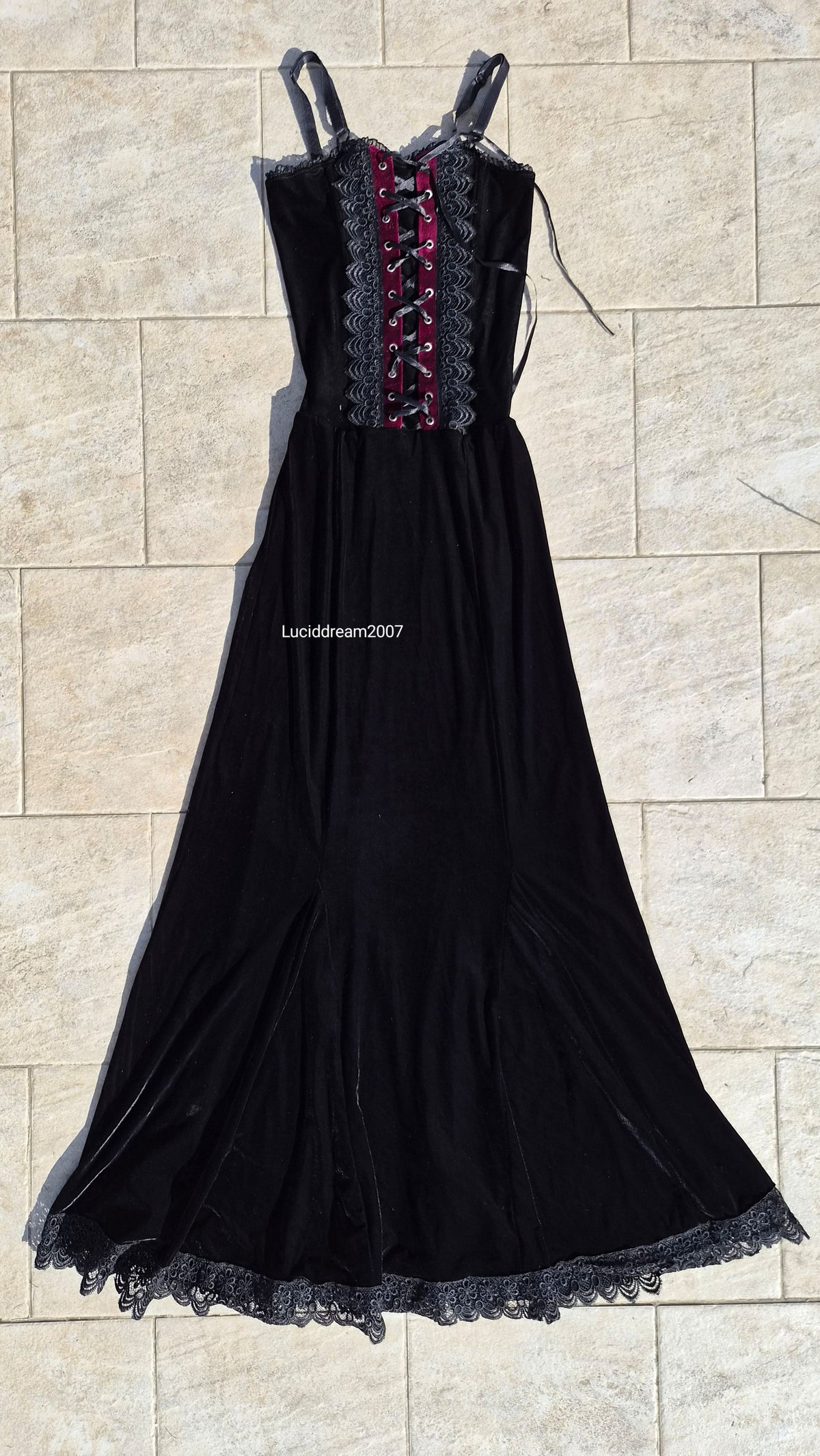 Black velvet dress with lace-up details