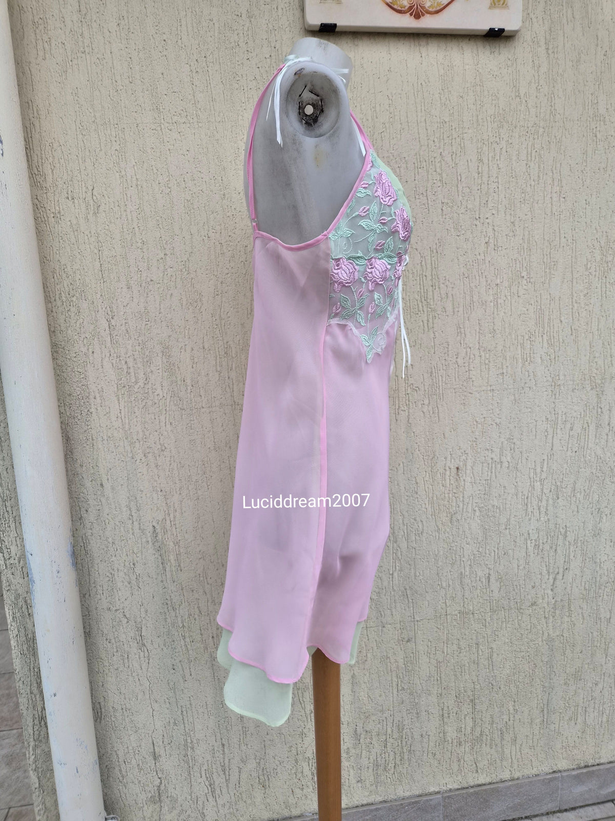 Pink and green voile slip dress