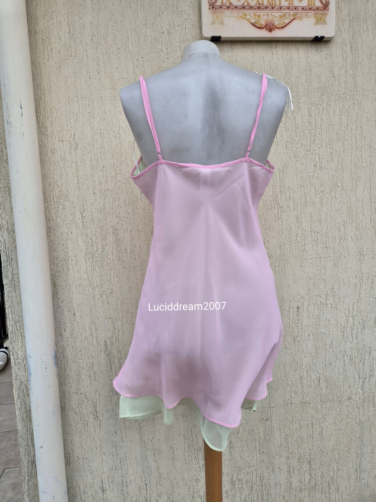 Pink and green voile slip dress