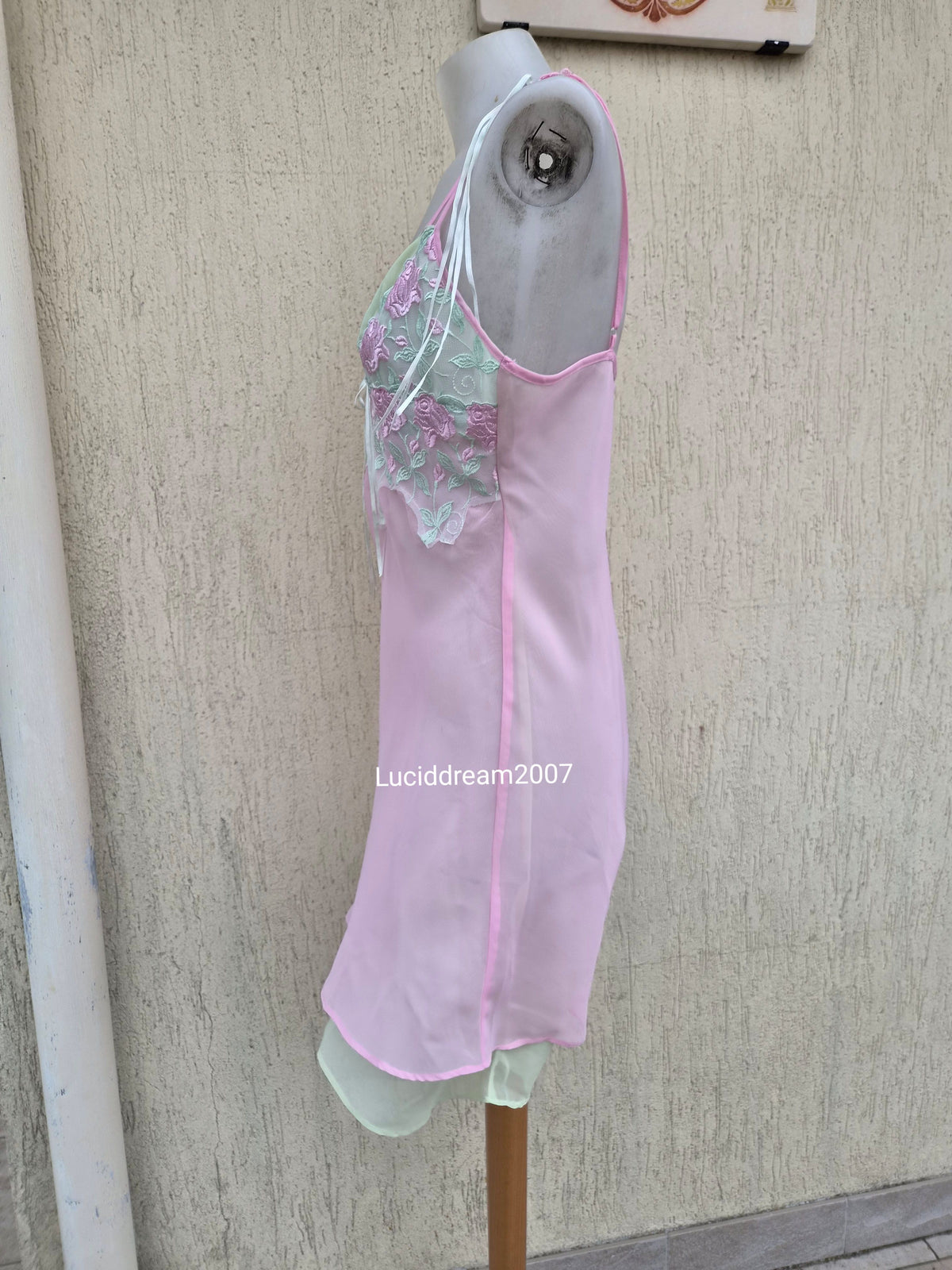 Pink and green voile slip dress