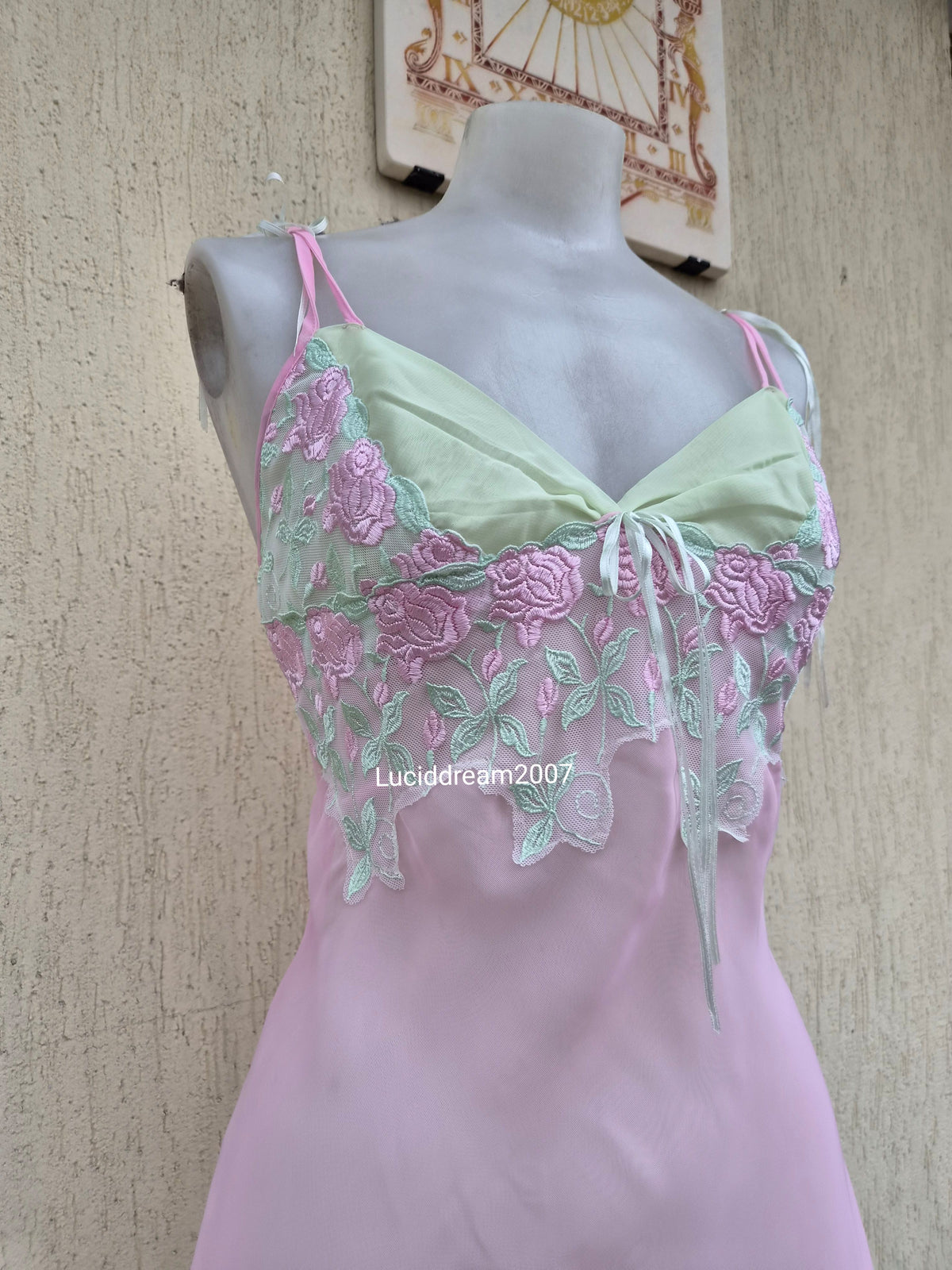 Pink and green voile slip dress