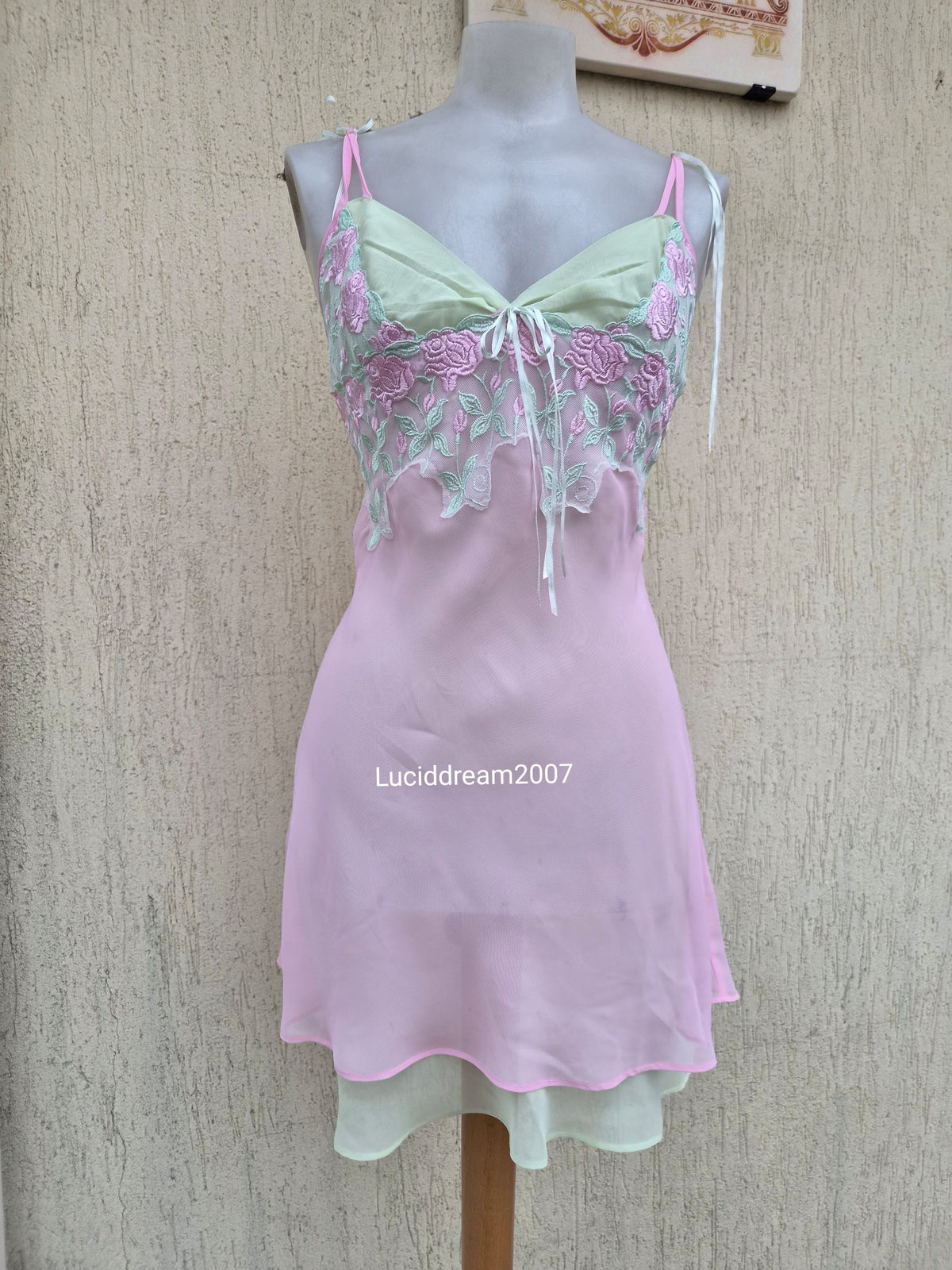 Pink and green voile slip dress