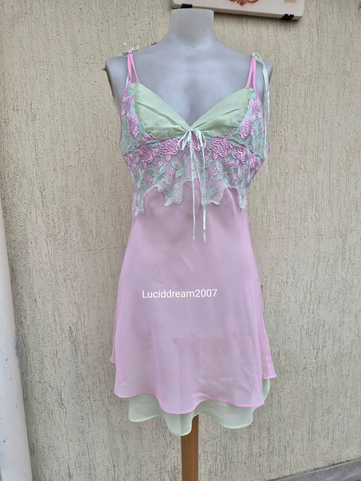 Pink and green voile slip dress
