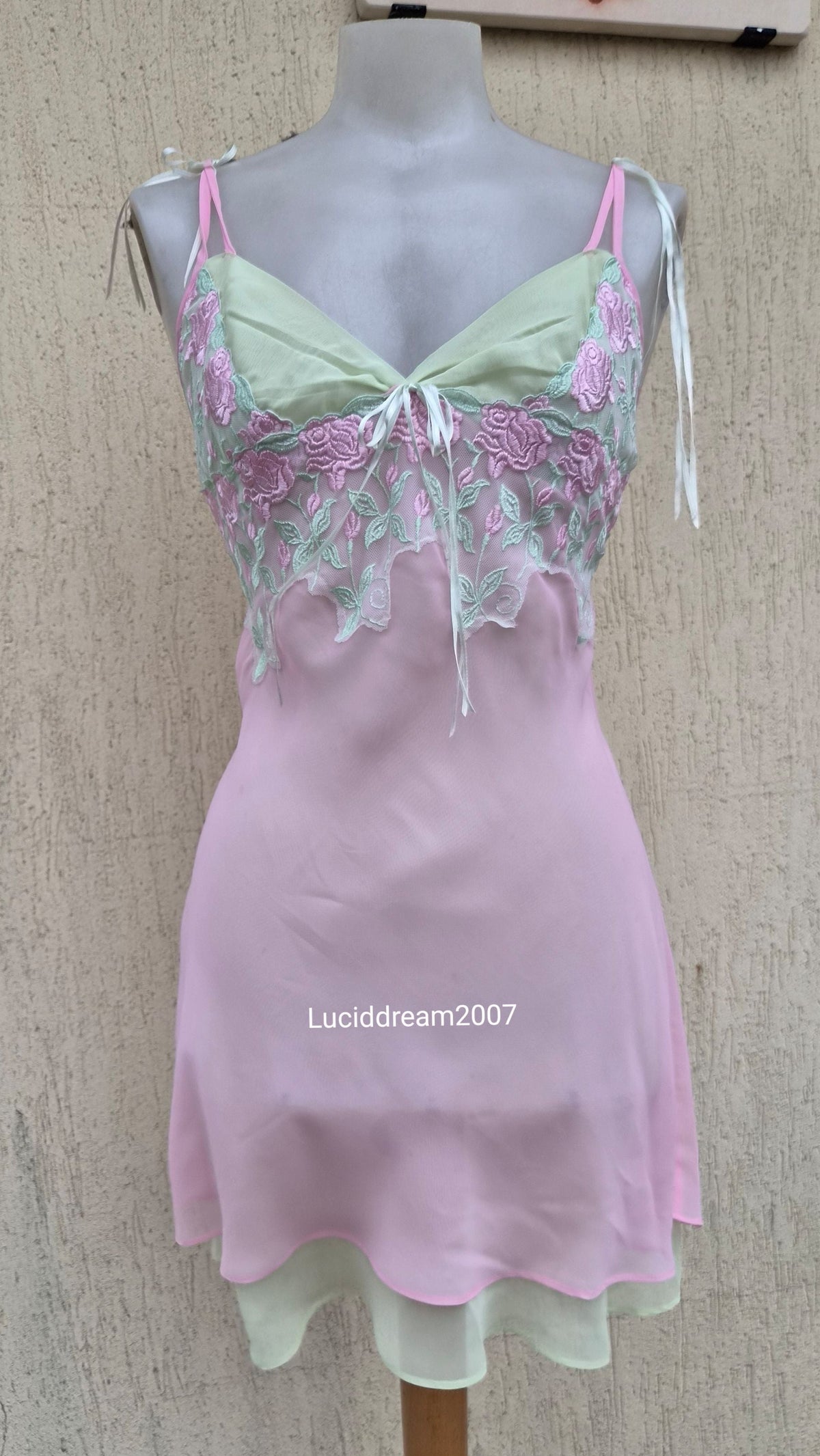 Pink and green voile slip dress