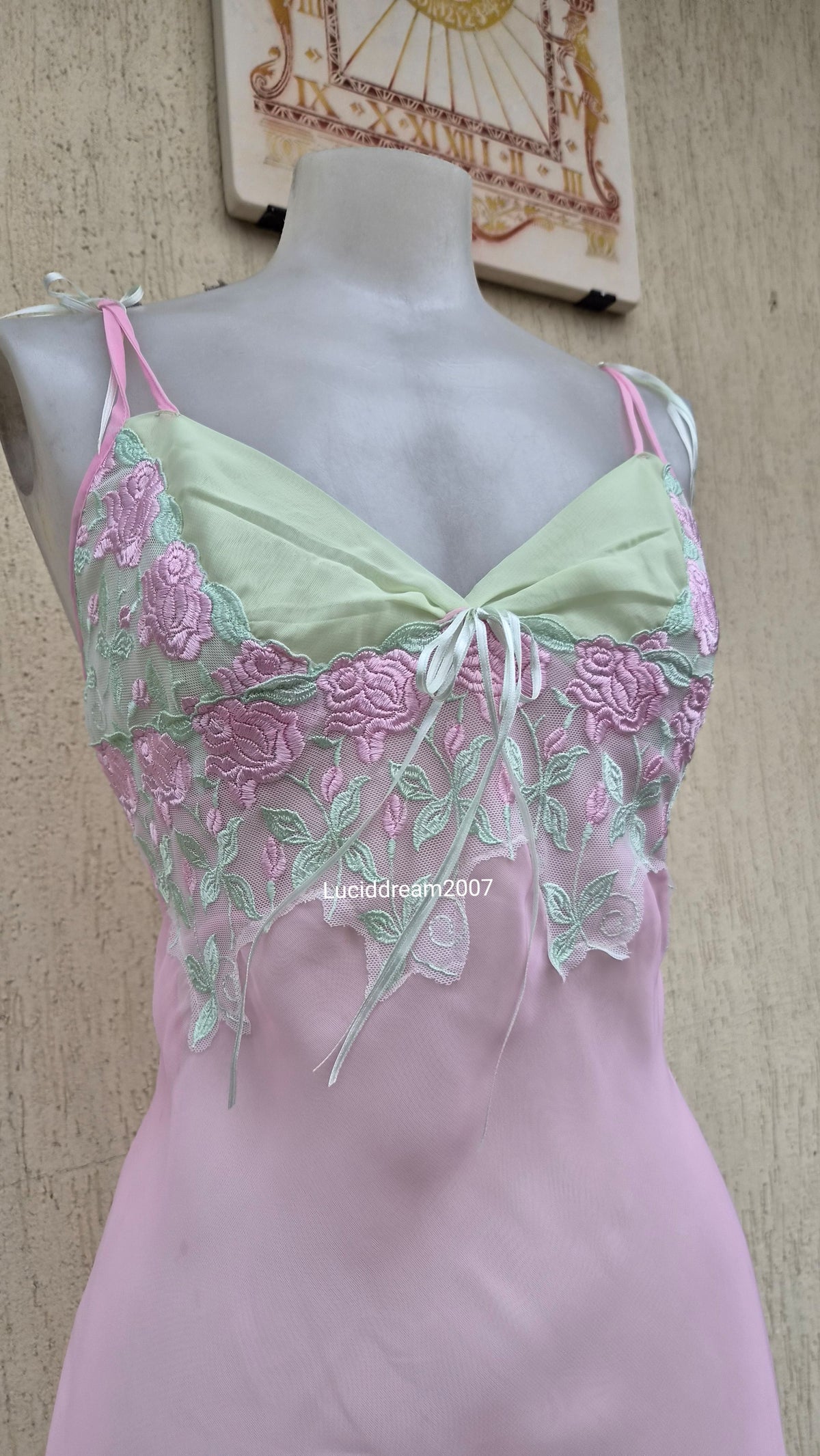 Pink and green voile slip dress