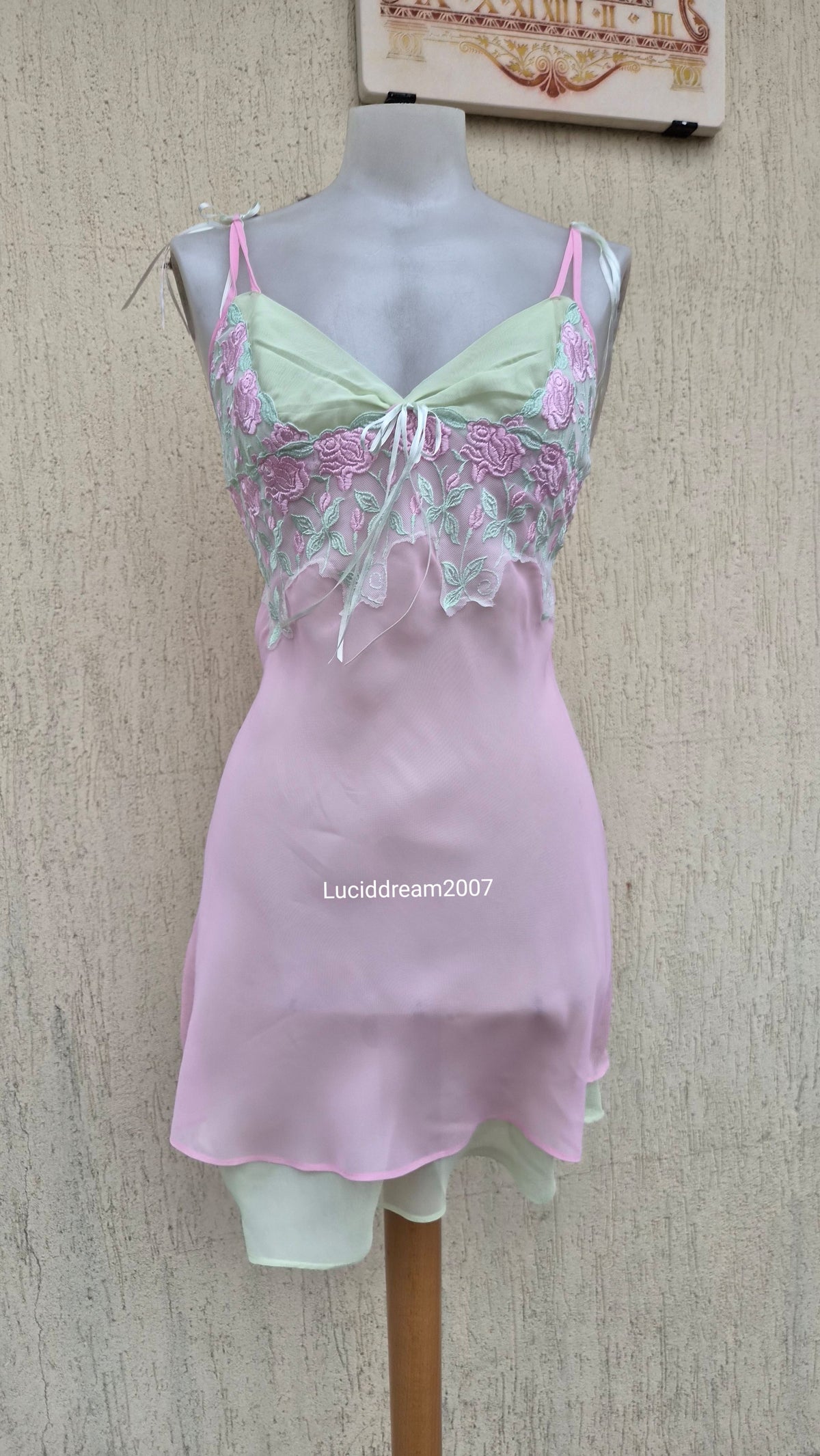 Pink and green voile slip dress