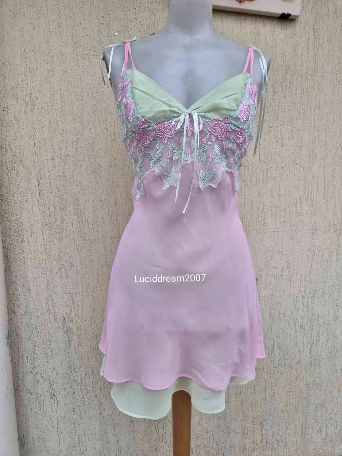 Pink and green voile slip dress