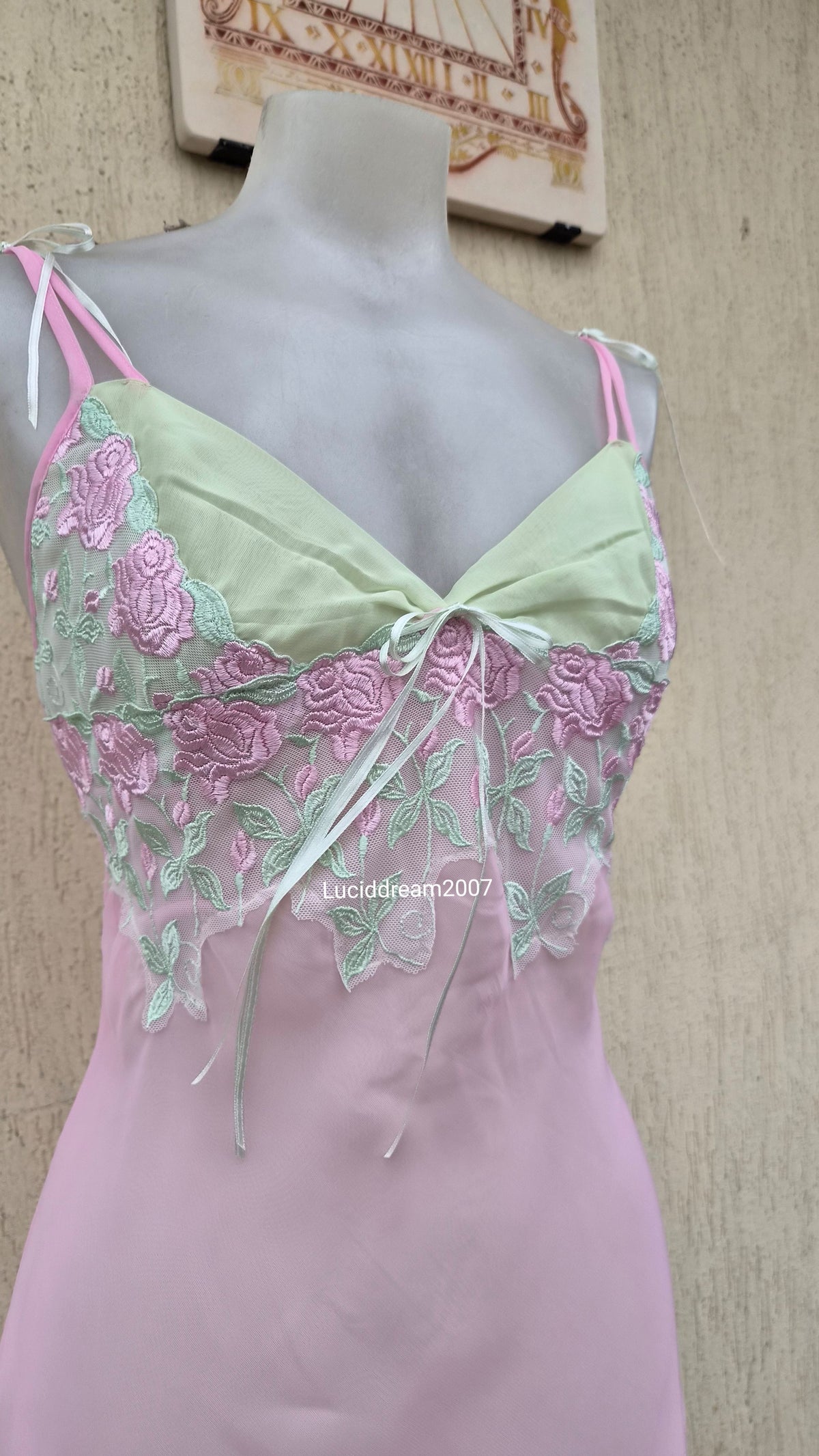 Pink and green voile slip dress