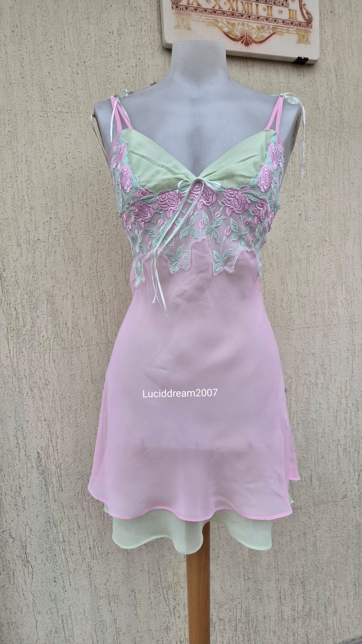 Pink and green voile slip dress