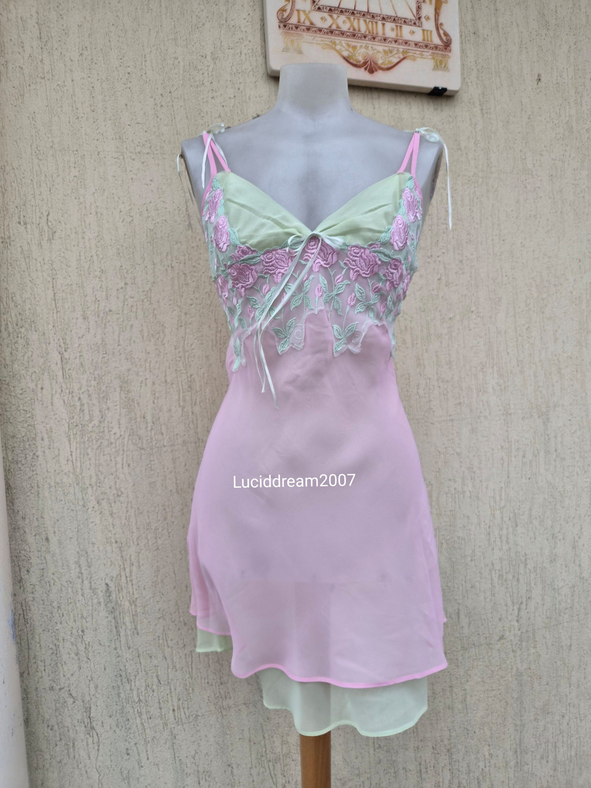 Pink and green voile slip dress