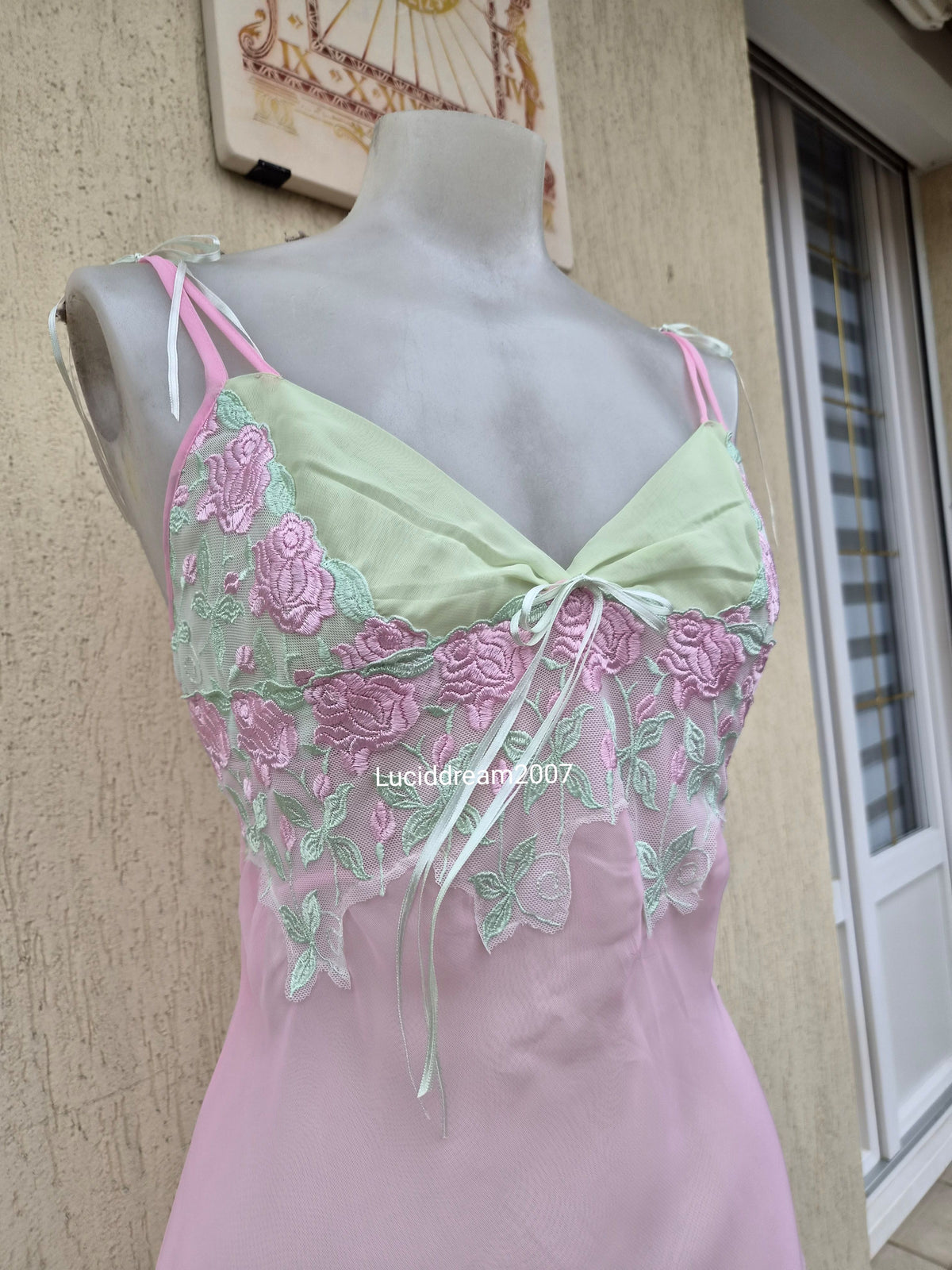 Pink and green voile slip dress