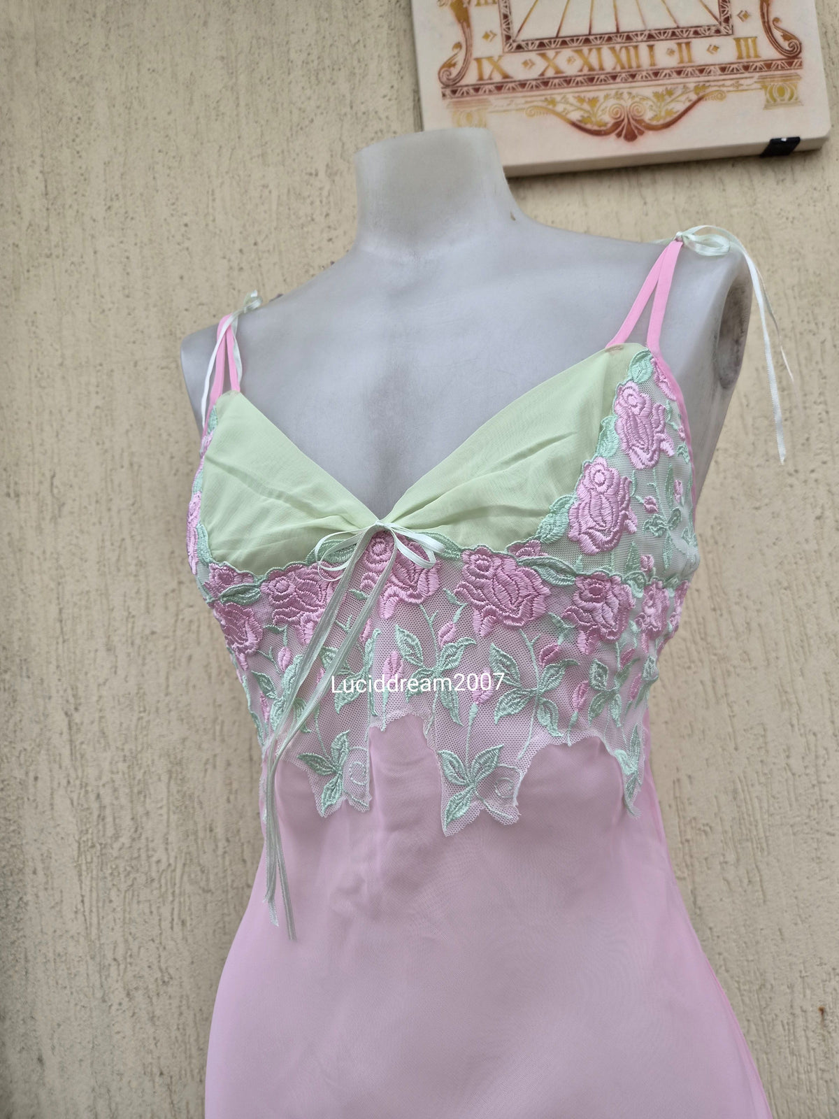 Pink and green voile slip dress