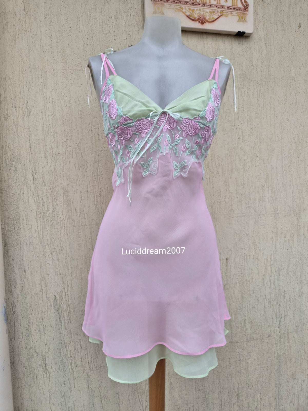 Pink and green voile slip dress