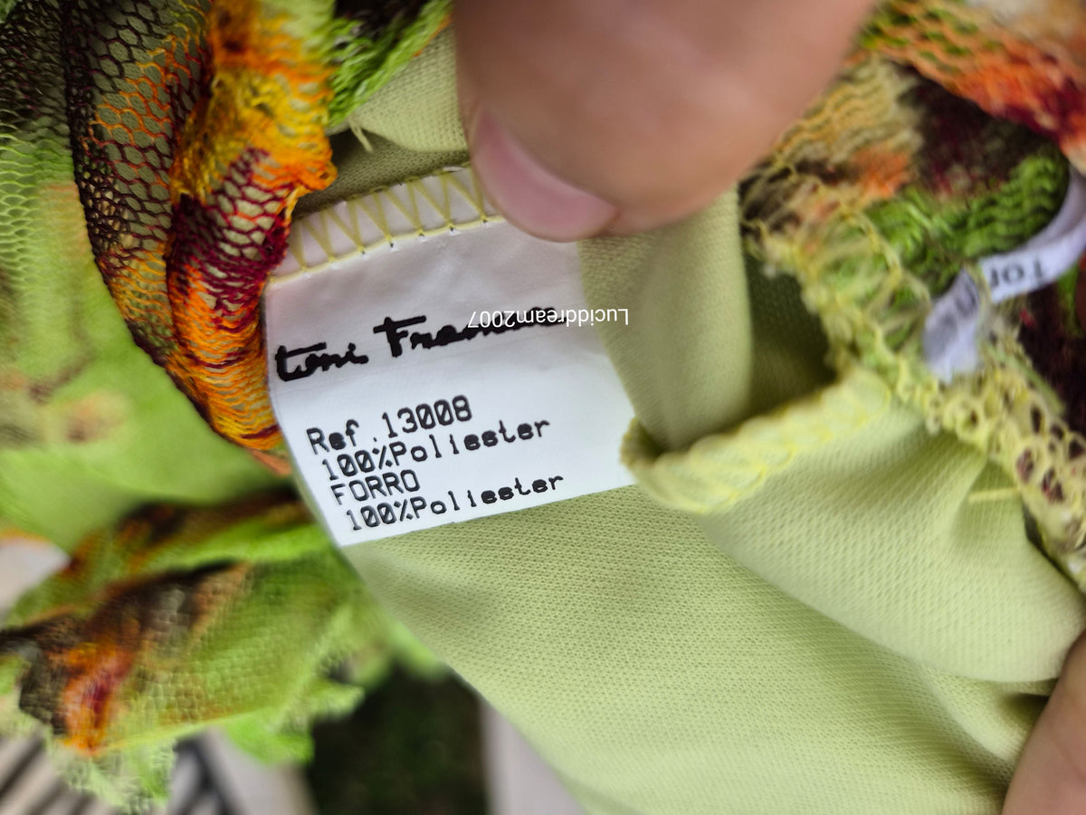 Robe dos nu en dentelle verte et orange