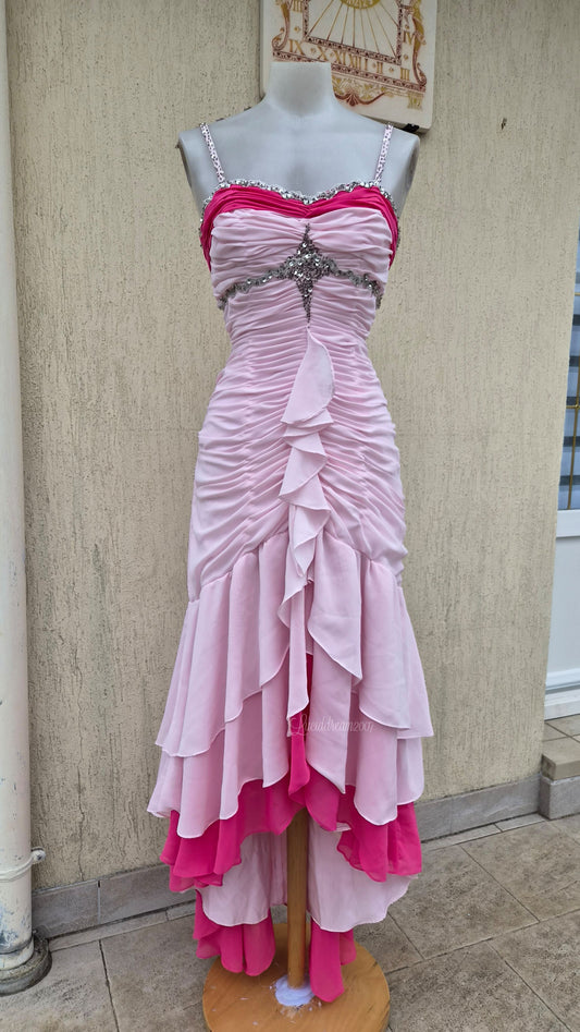Robe rose deux tons dos lacé