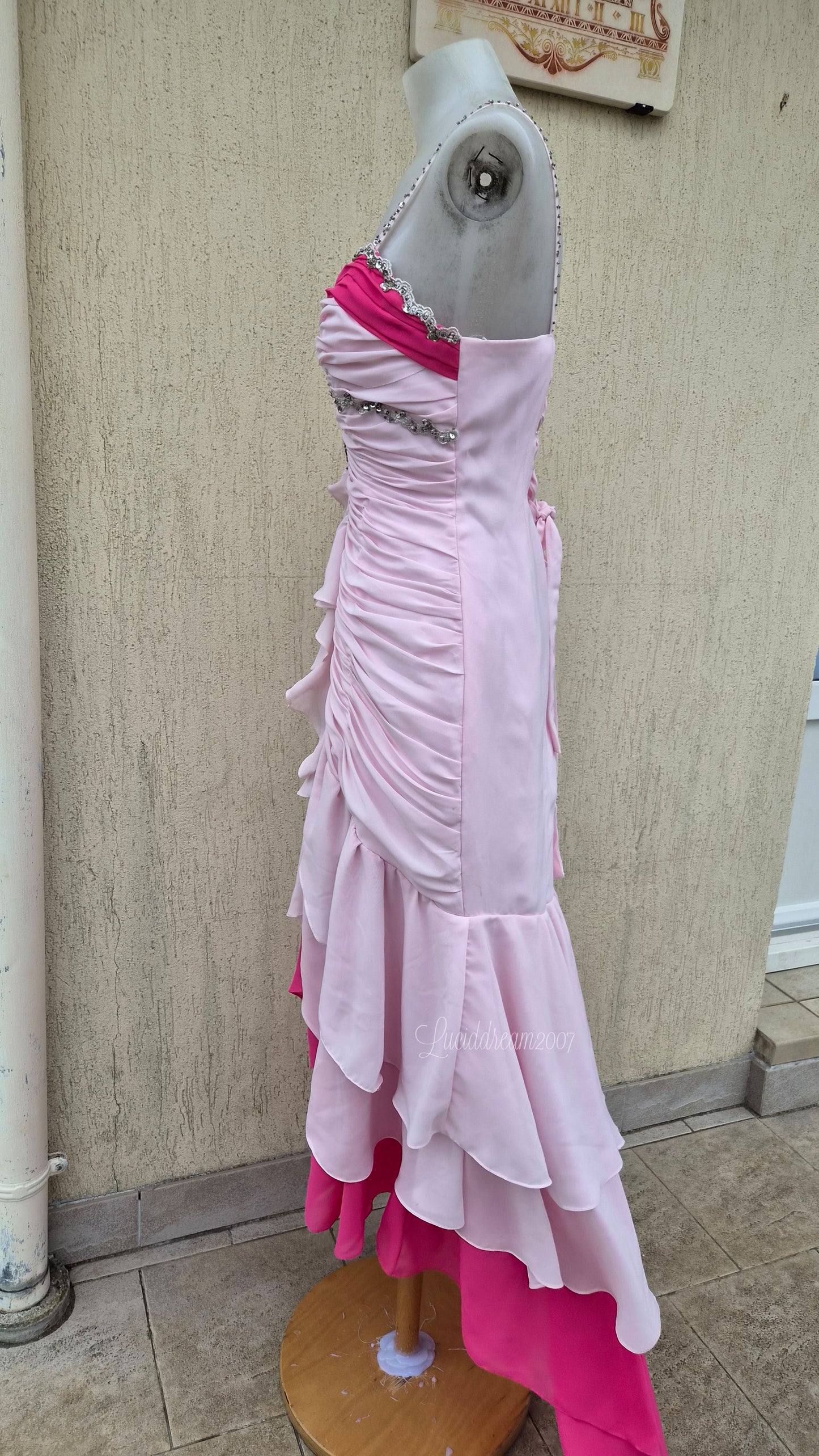 Robe rose deux tons dos lacé
