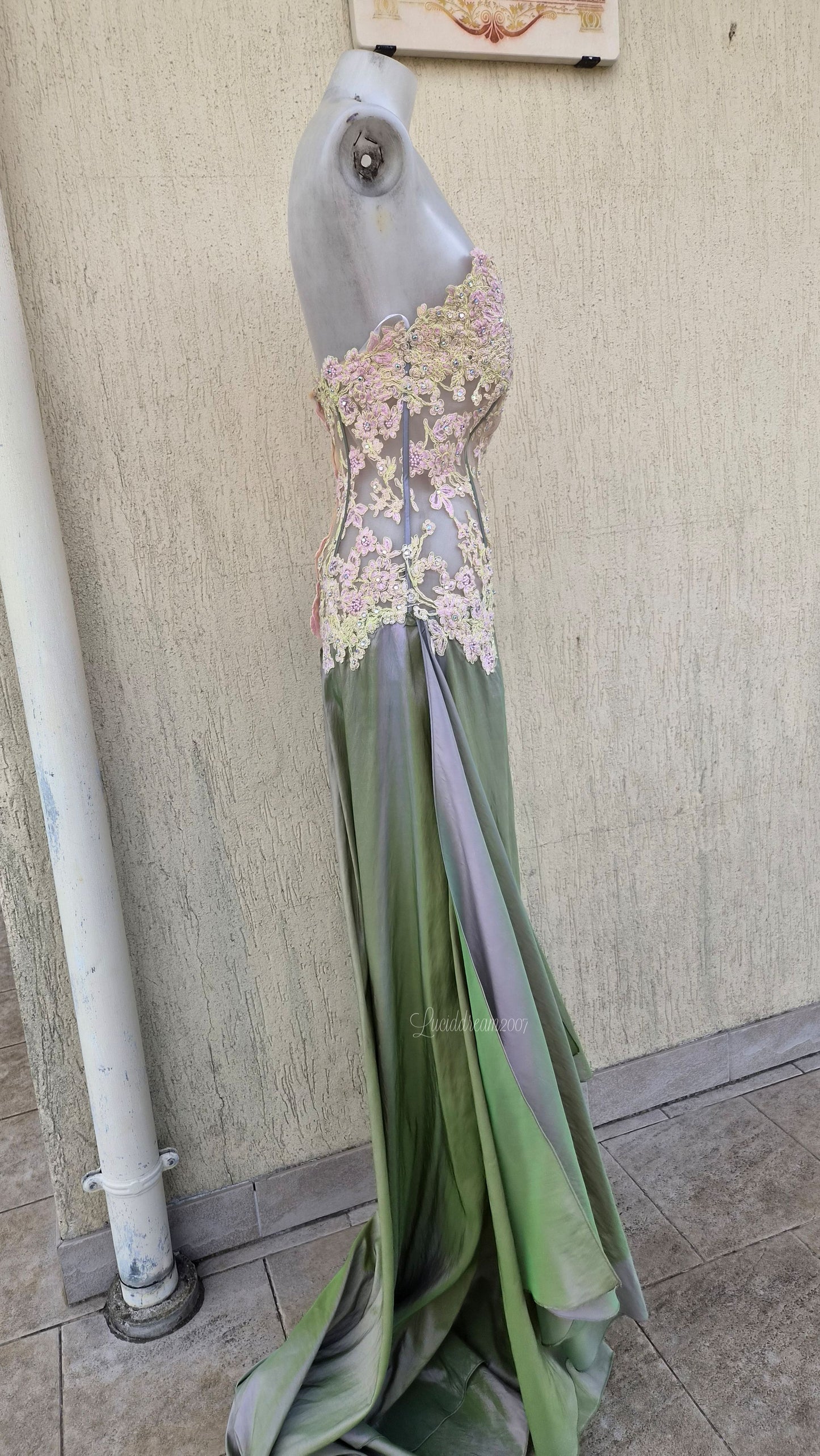 Robe bustier rose et verte