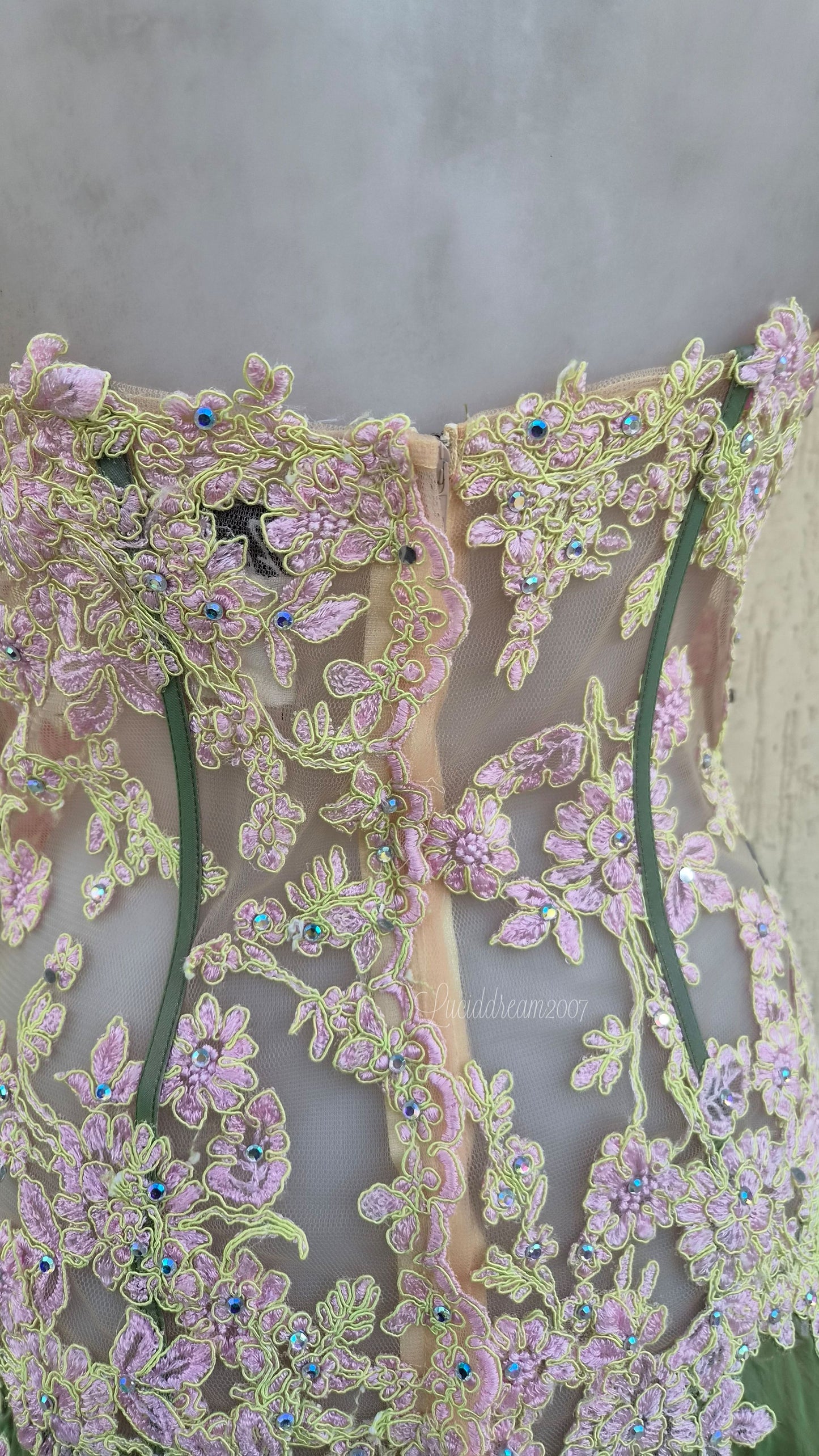Robe bustier rose et verte