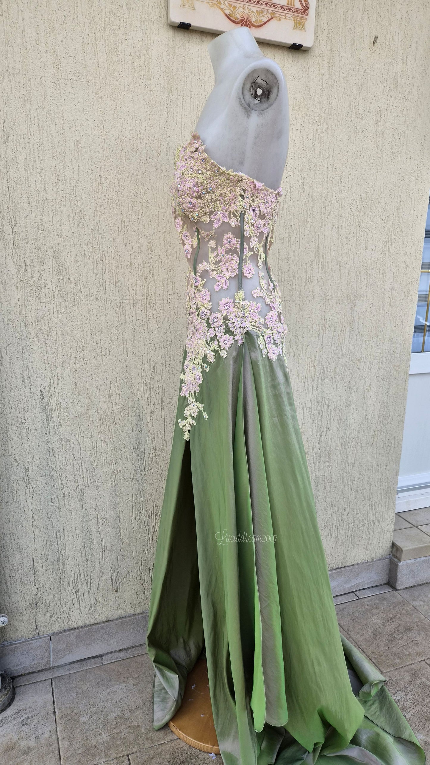 Robe bustier rose et verte