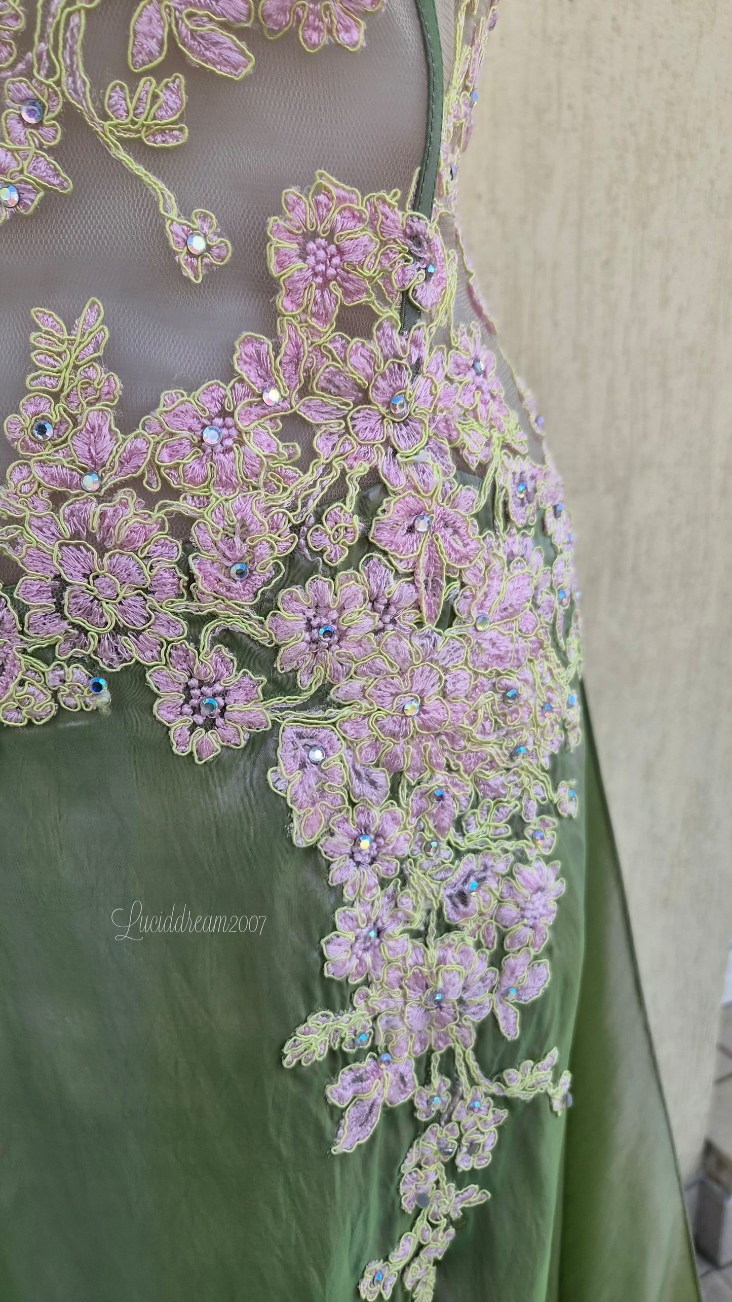 Robe bustier rose et verte