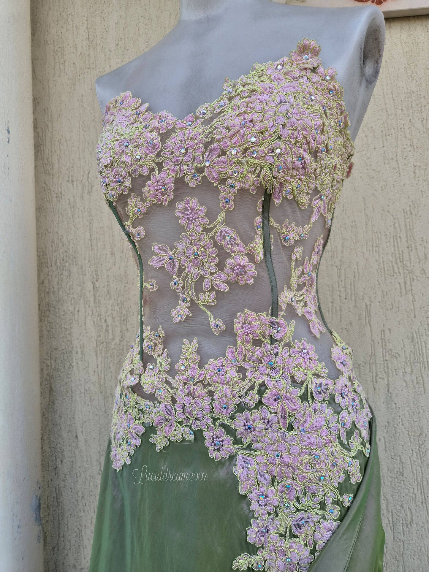 Robe bustier rose et verte