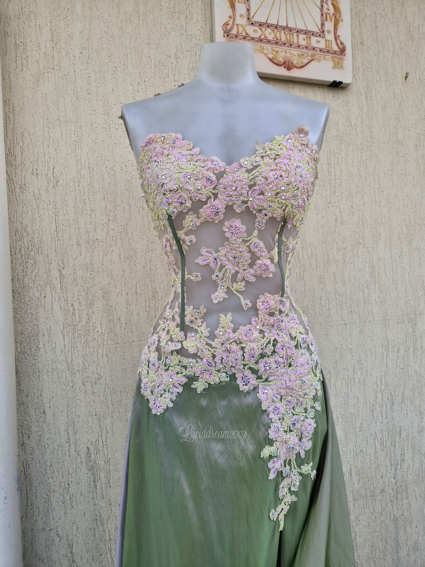 Robe bustier rose et verte