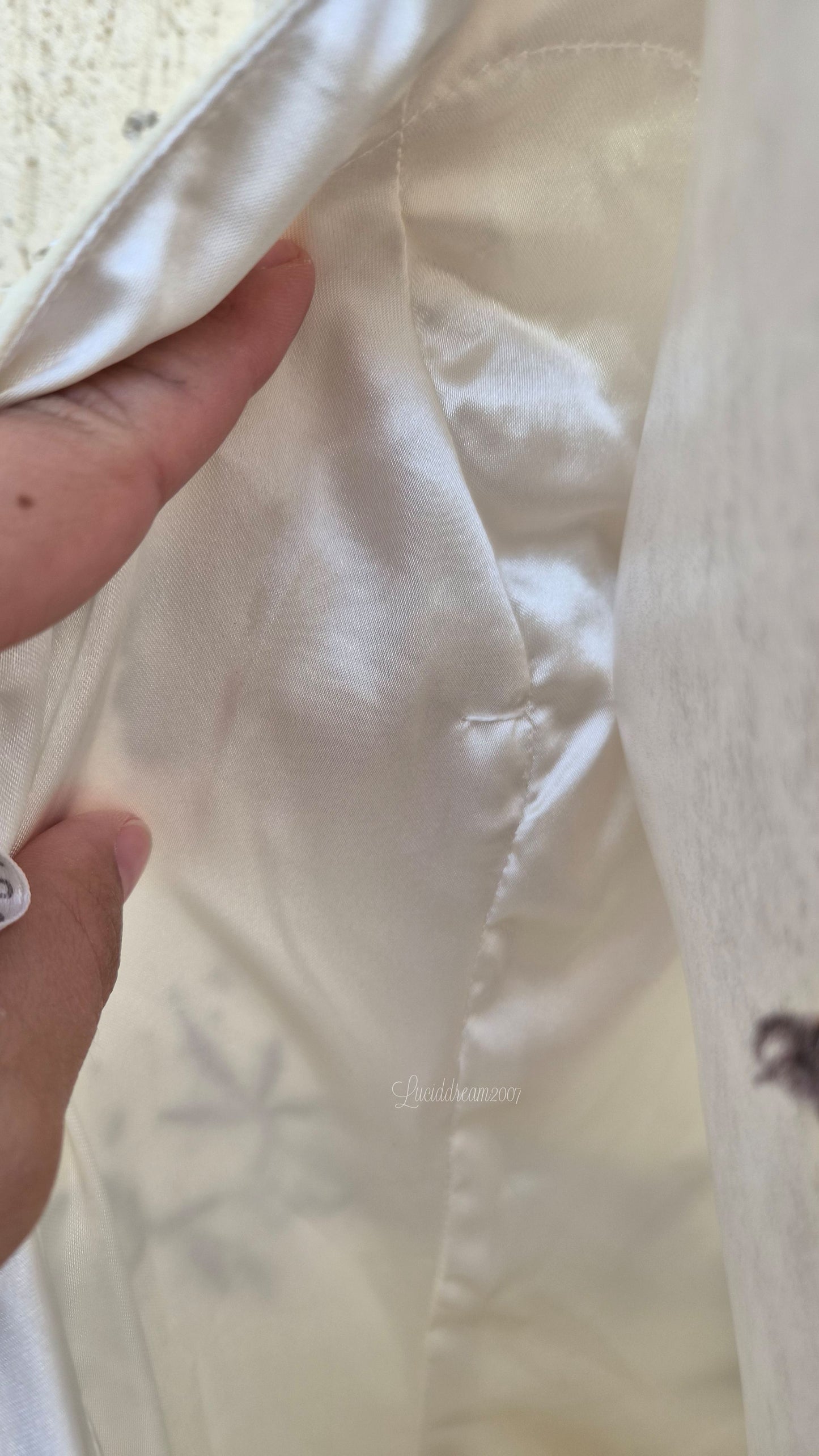 White and black embroidered silk dress