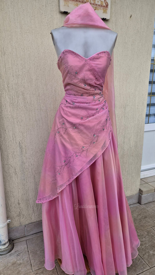 Robe bustier rose brodée