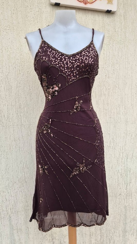 Brown embroidered voile dress