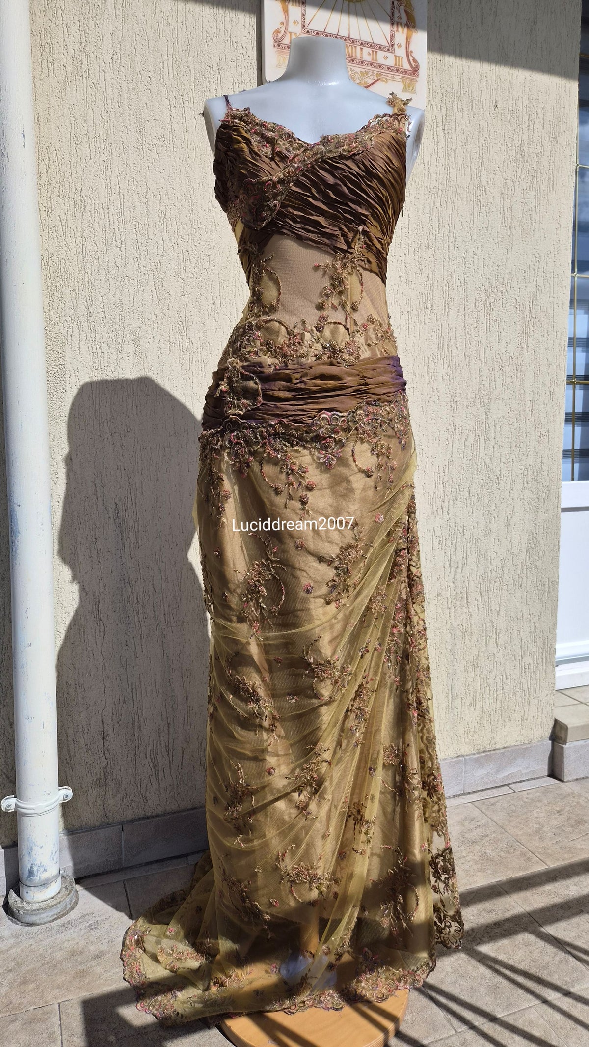 Embroidered ochre dress
