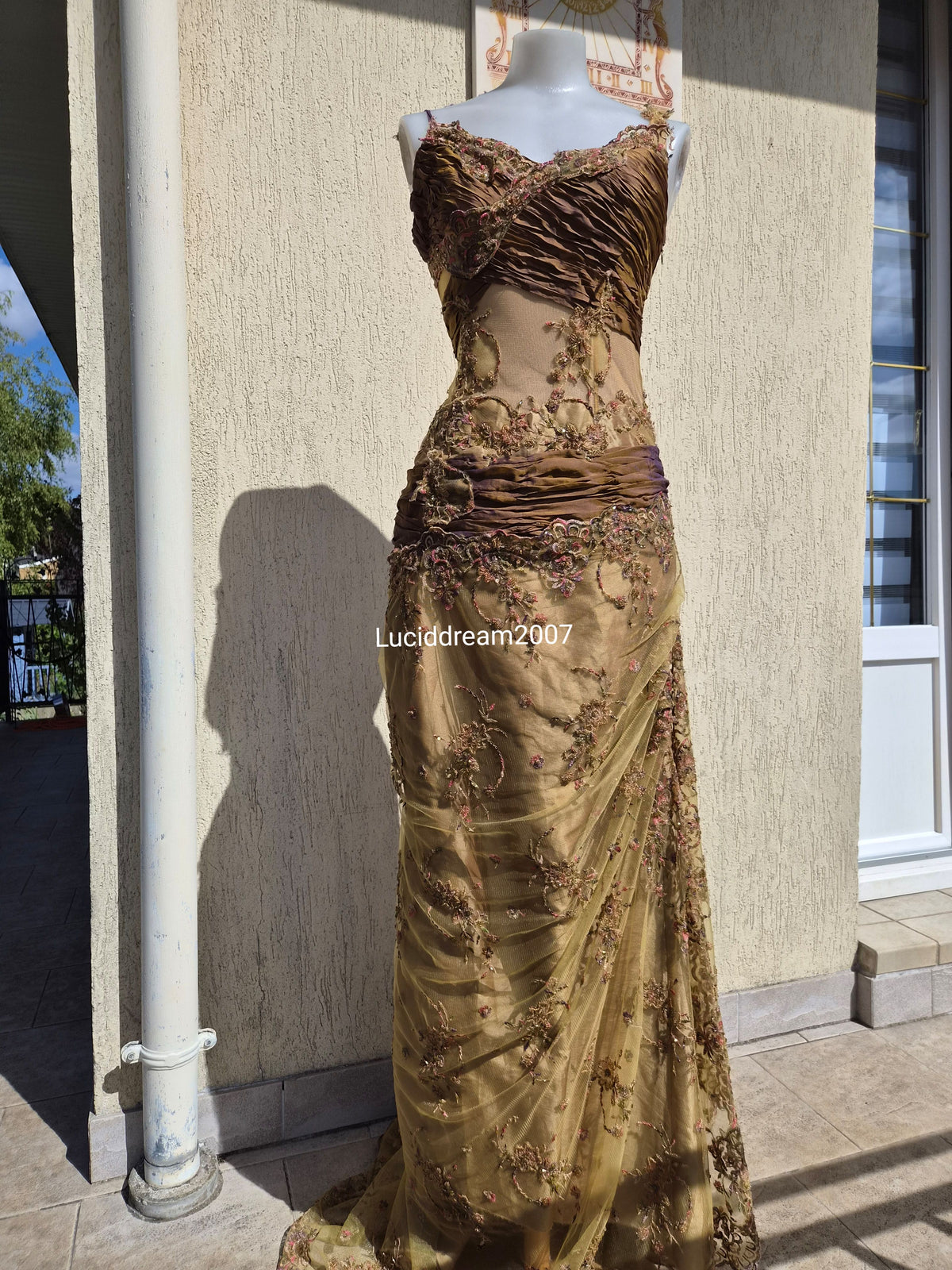 Embroidered ochre dress