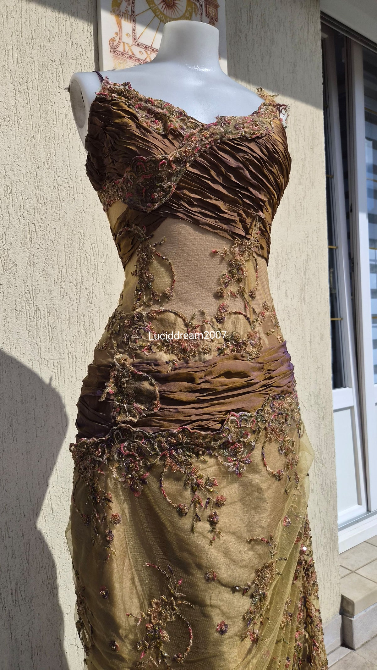 Embroidered ochre dress