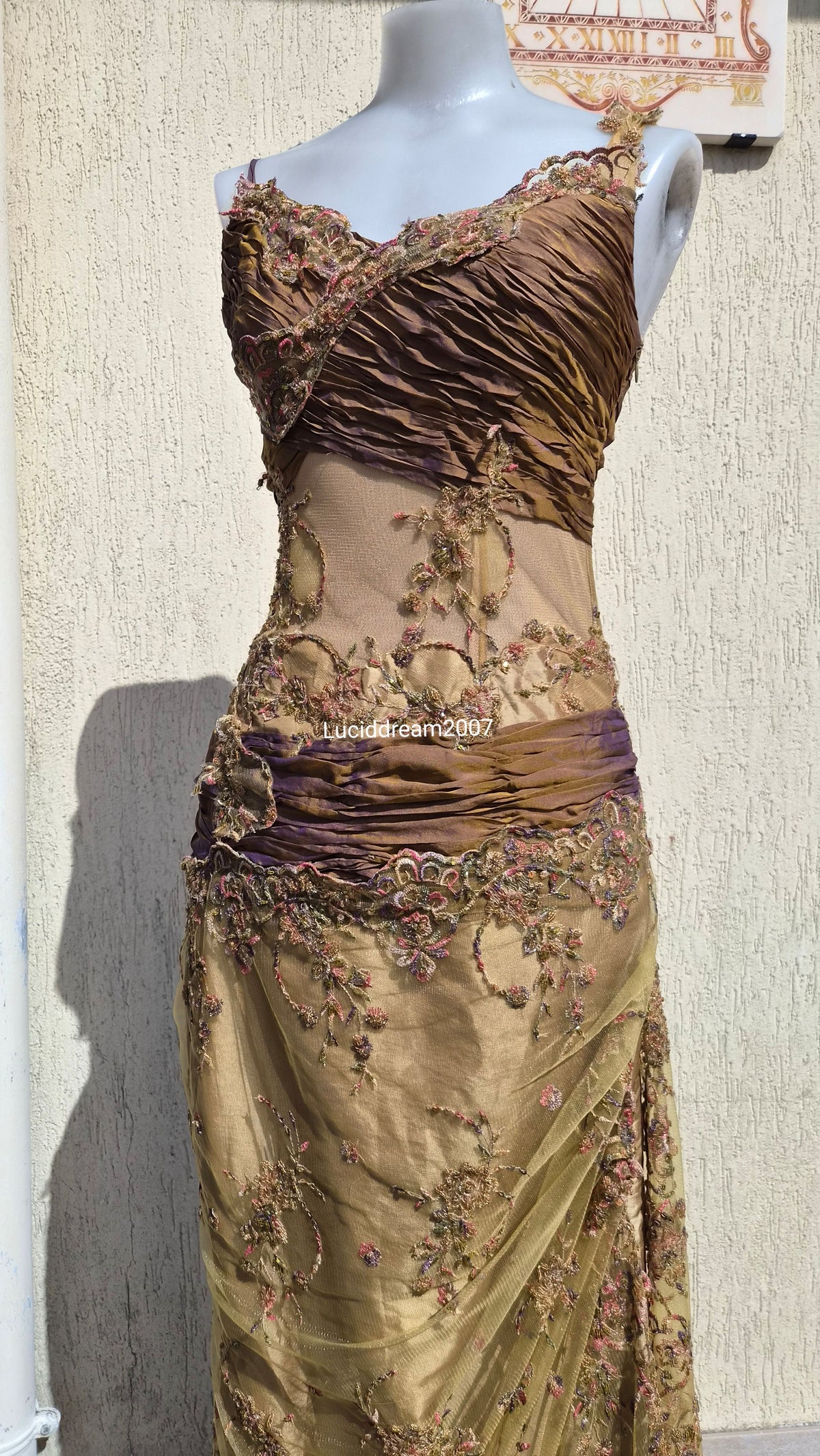 Embroidered ochre dress