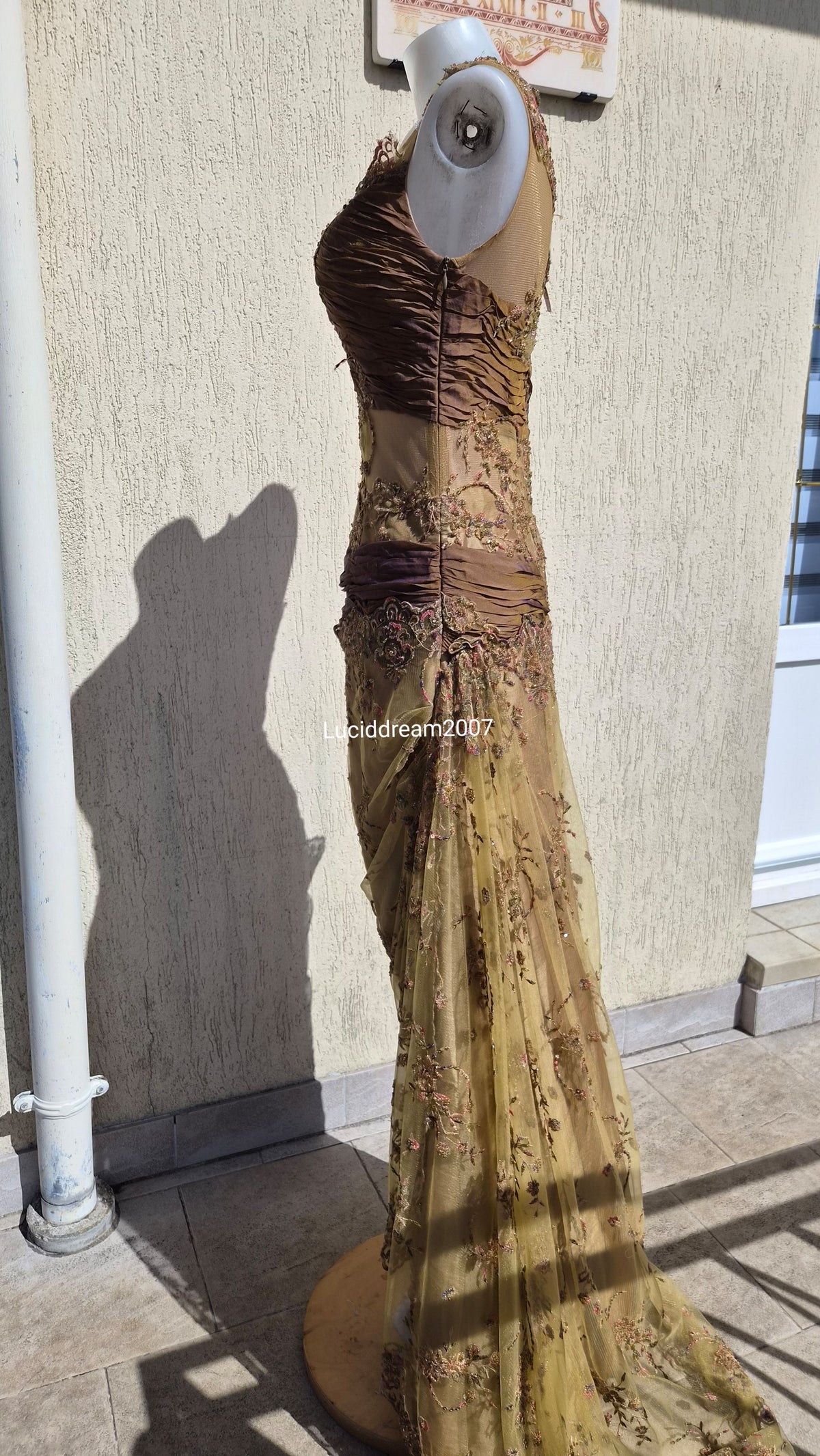 Embroidered ochre dress