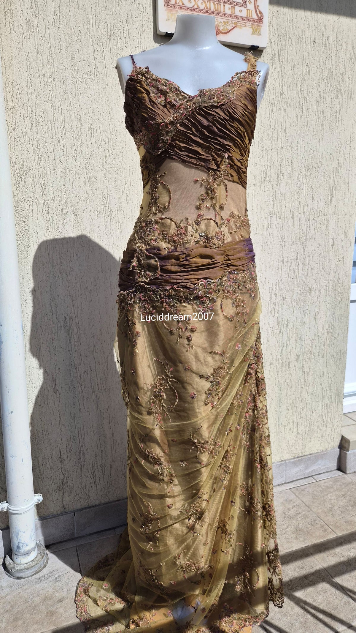 Embroidered ochre dress