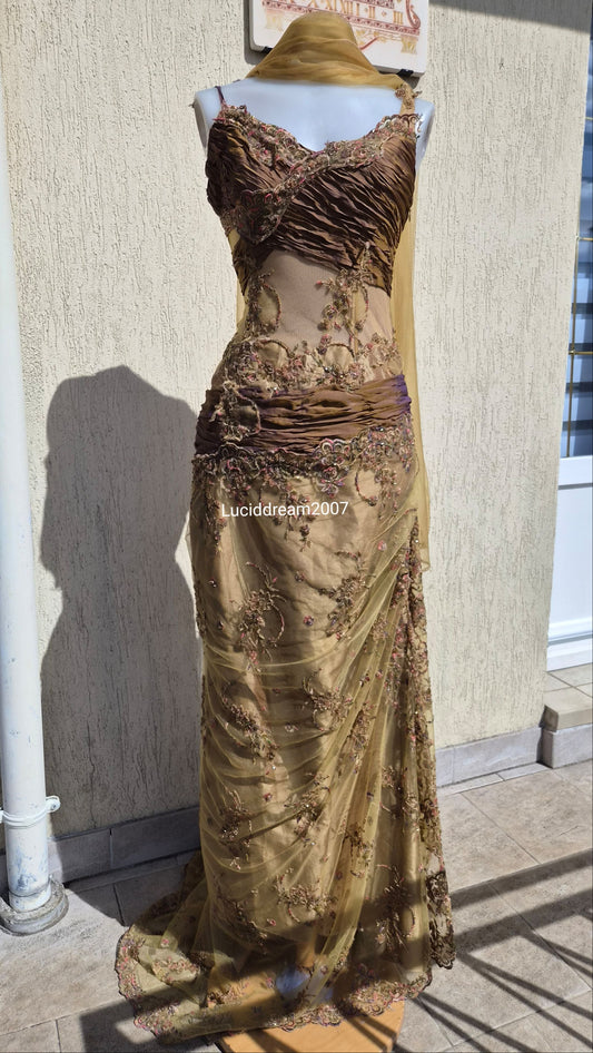 Embroidered ochre dress