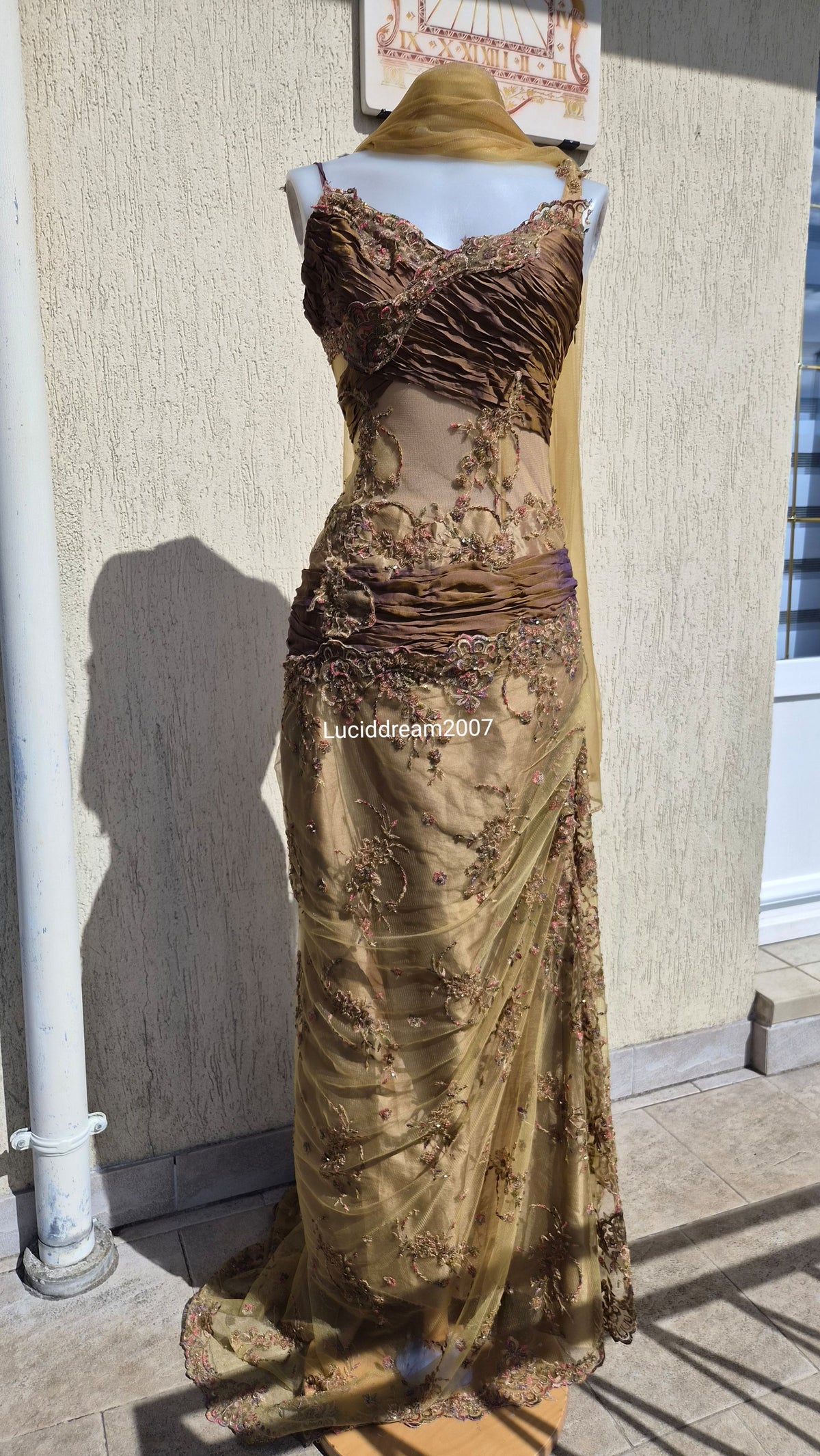 Embroidered ochre dress