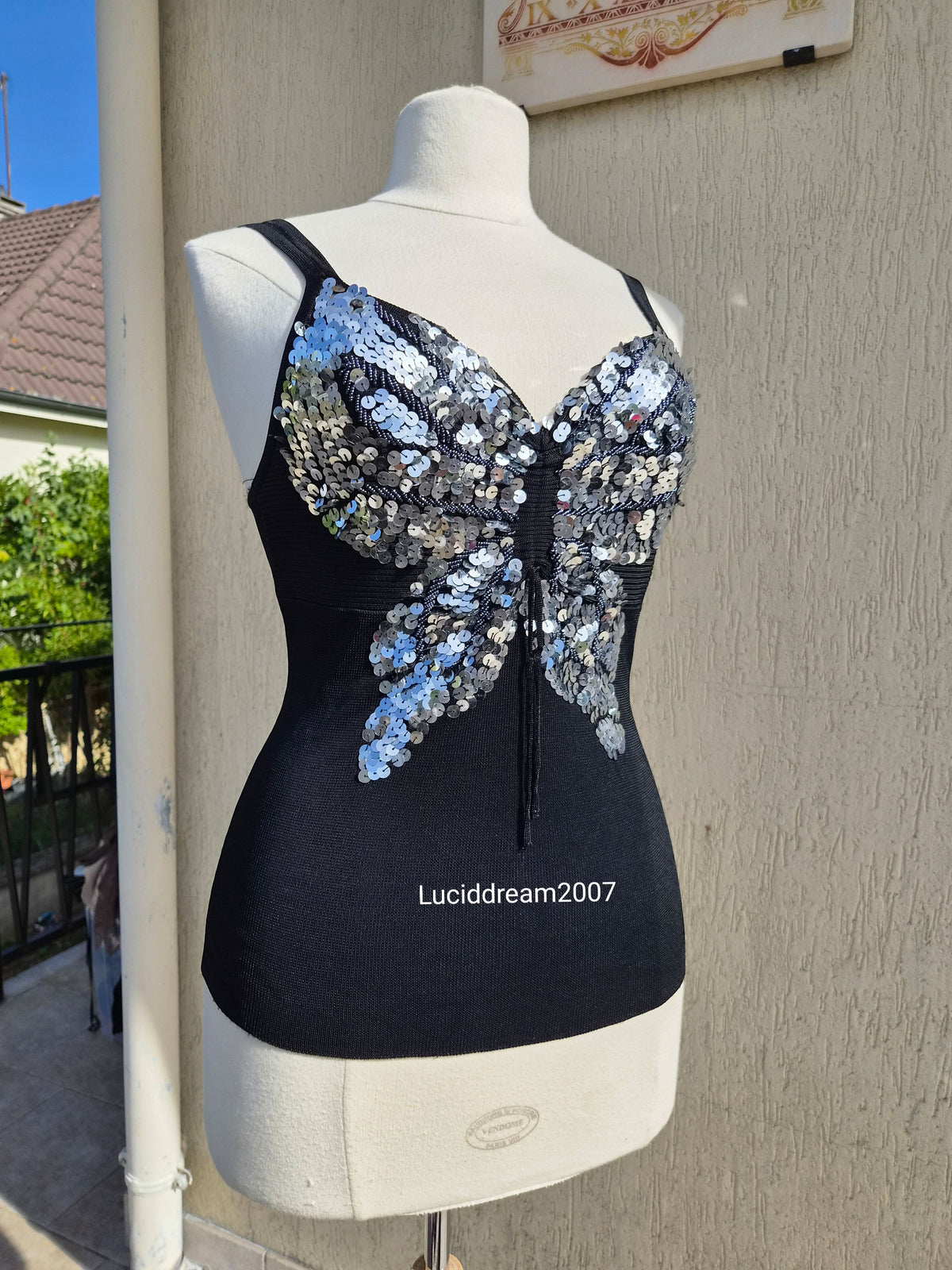 Black sequin butterfly top