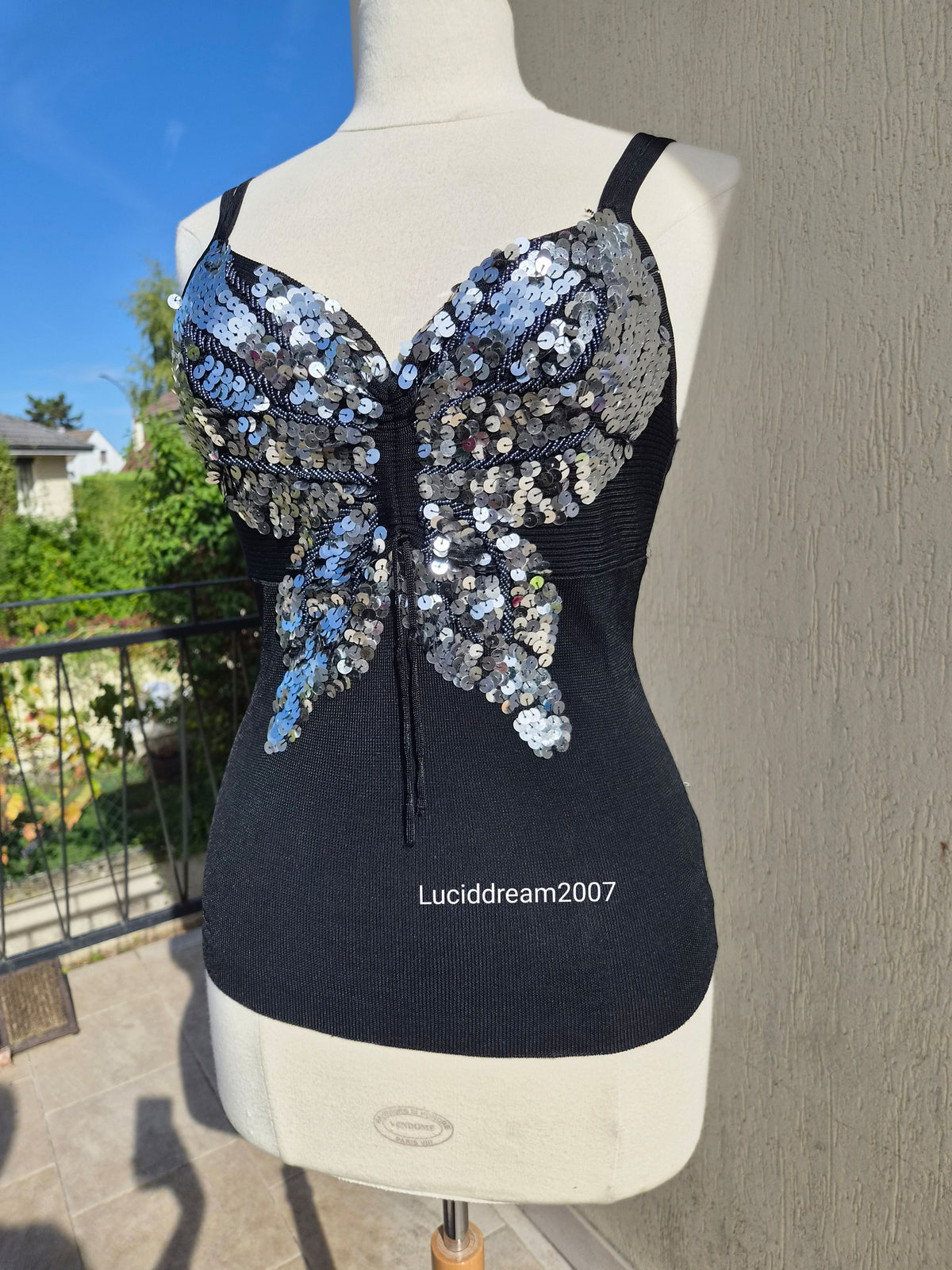 Black sequin butterfly top