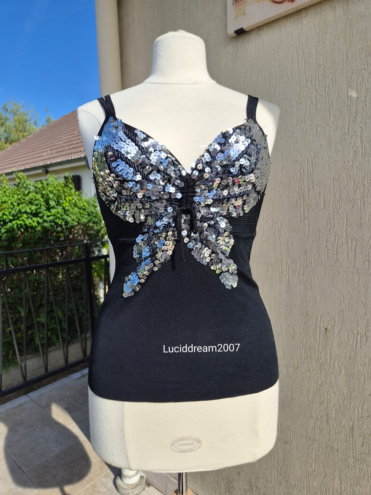 Black sequin butterfly top