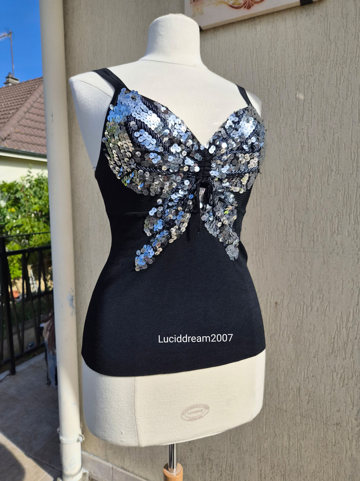 Black sequin butterfly top