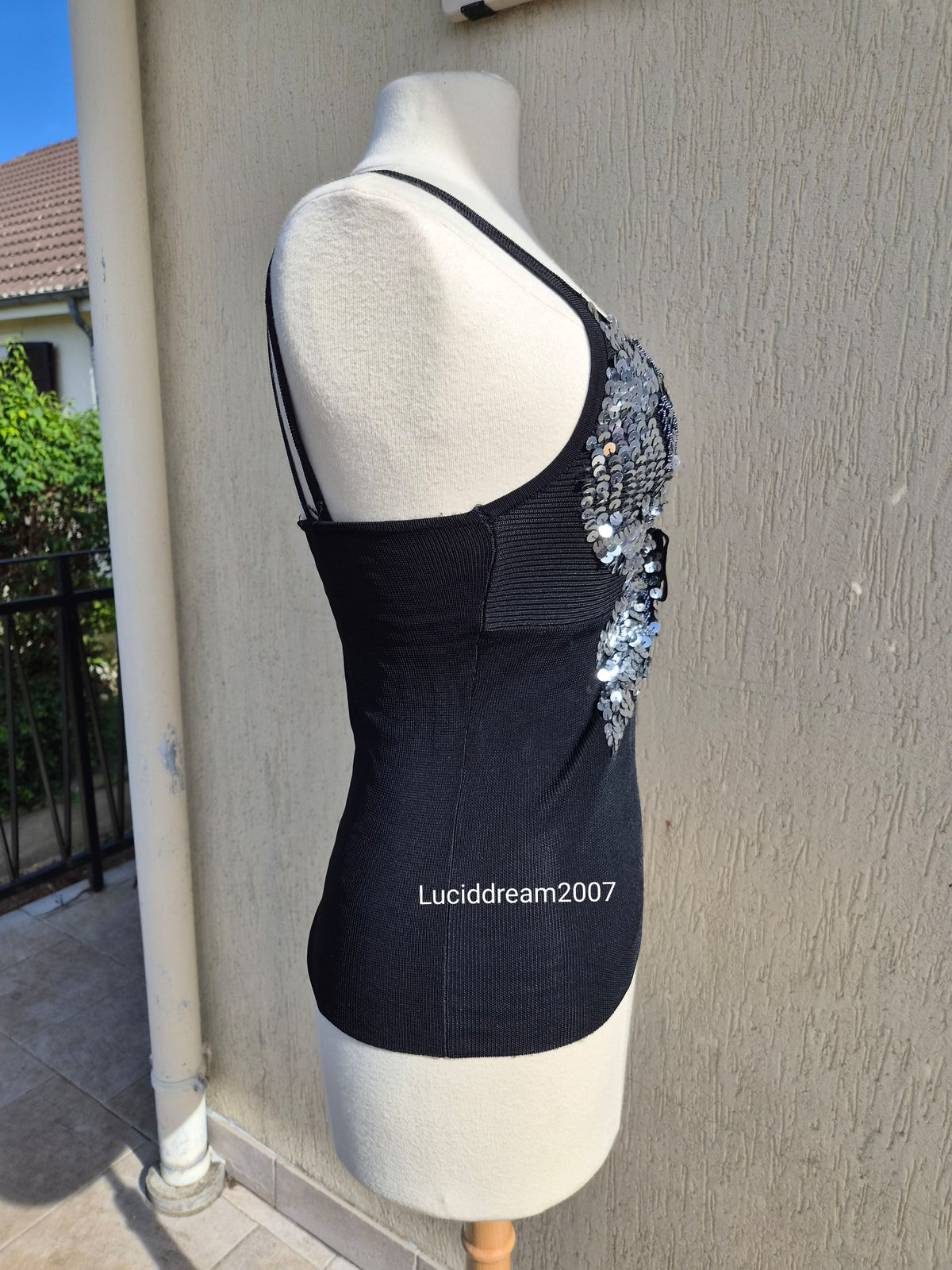 Black sequin butterfly top