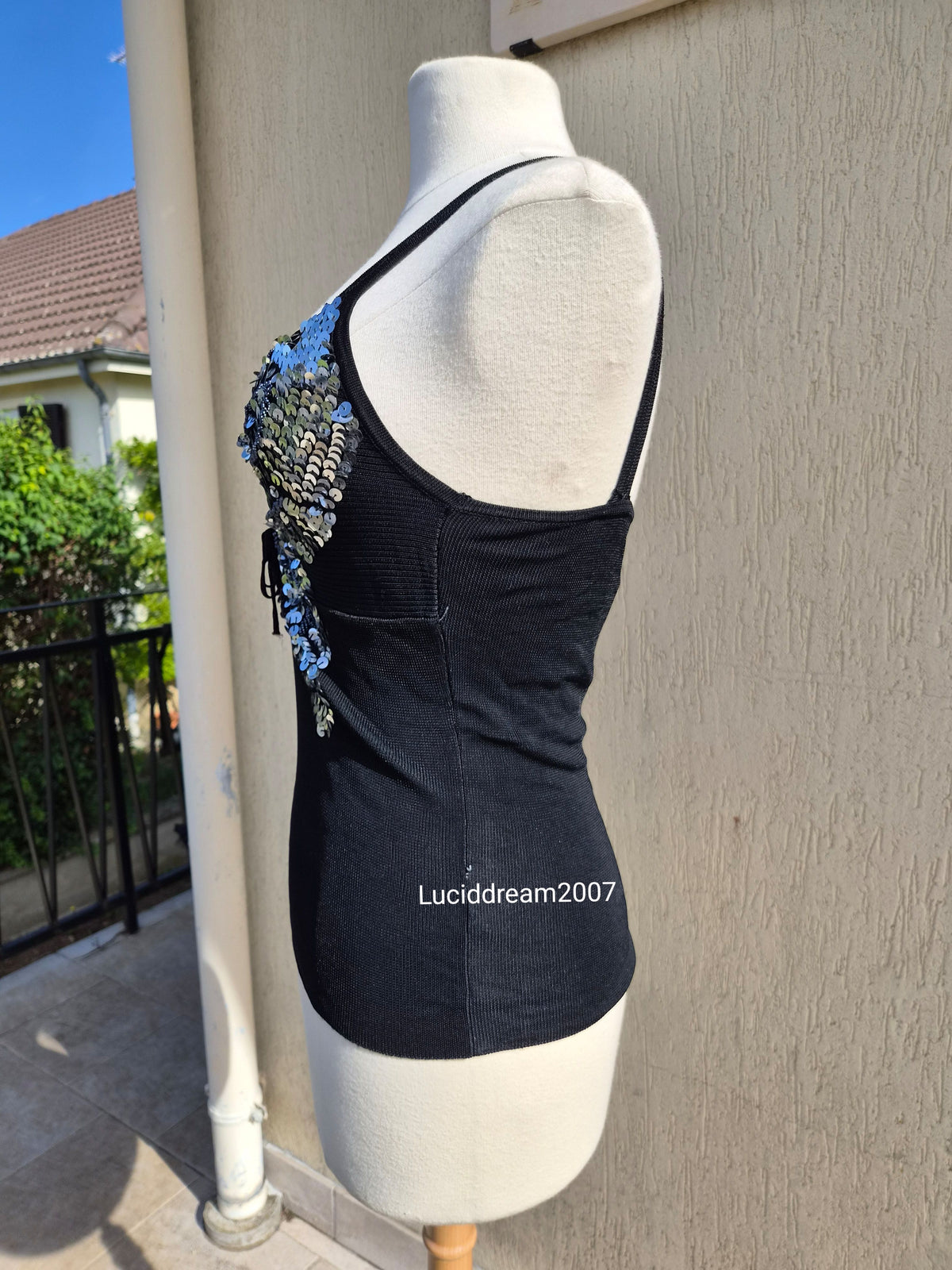 Black sequin butterfly top
