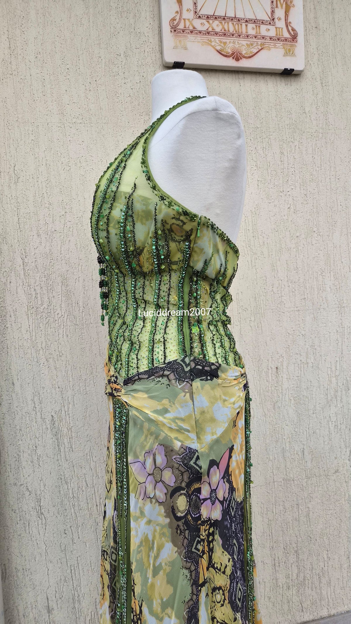 Embroidered silk green dress