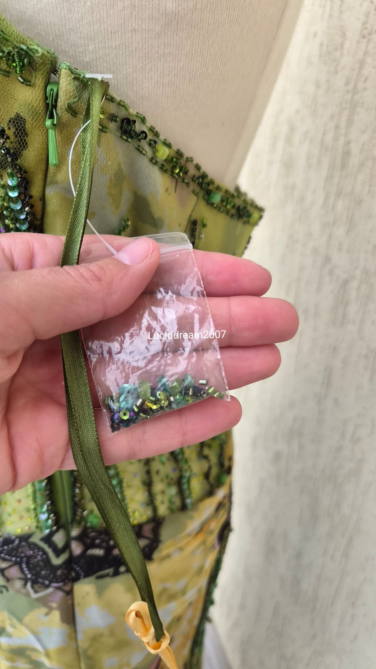 Embroidered silk green dress